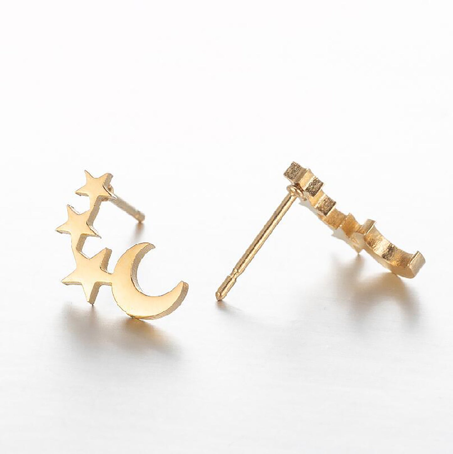 Titanium Crescent Moon Stars Stud Earrings Set, Non Tarnish, Implant Grade Titanium Waterproof Earrings, Earrings, Minimal Earrings