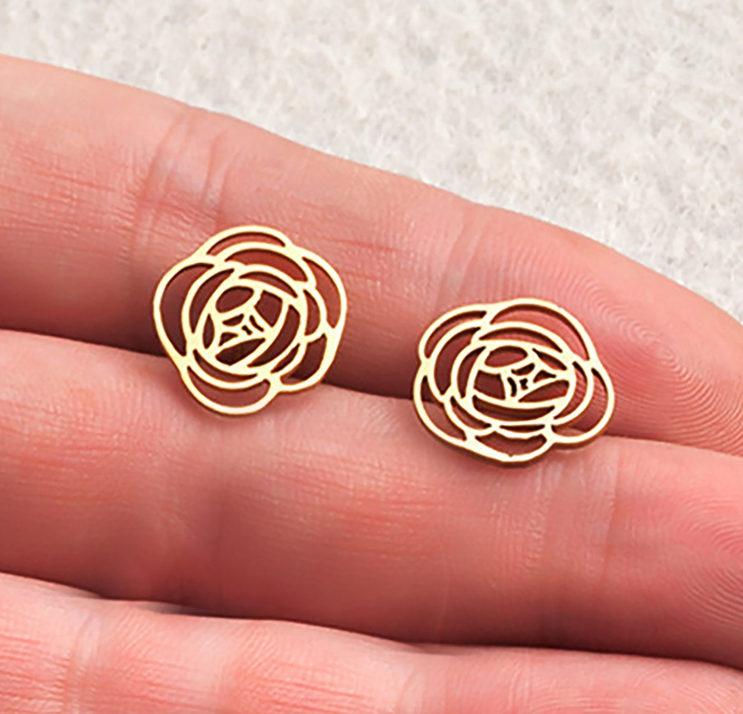 Titanium Rose Stud Earrings, Non Tarnish Earrings, Implant Grade Titanium Waterproof Earrings, Vintage Style Earrings, Minimal