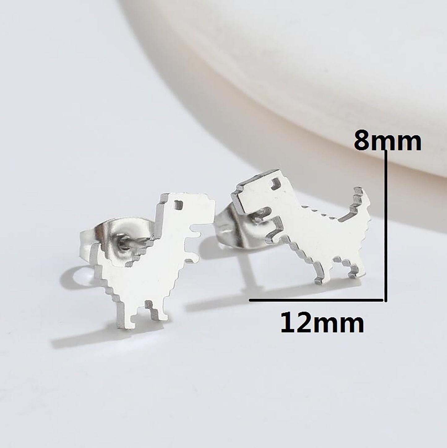 Titanium Dinosaur T-rex Earrings, Non Tarnish Earrings, Implant Grade Titanium Waterproof Earrings, Vintage Style Earrings, Minimal Earrings