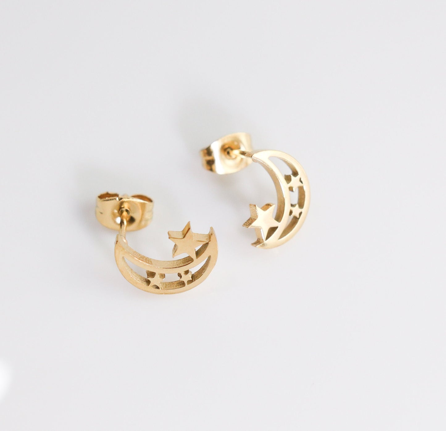 Titanium Moon Stars Stud Earrings, Non Tarnish Earrings, Implant Grade Titanium Waterproof Earrings, Vintage Style Earrings, Minimal