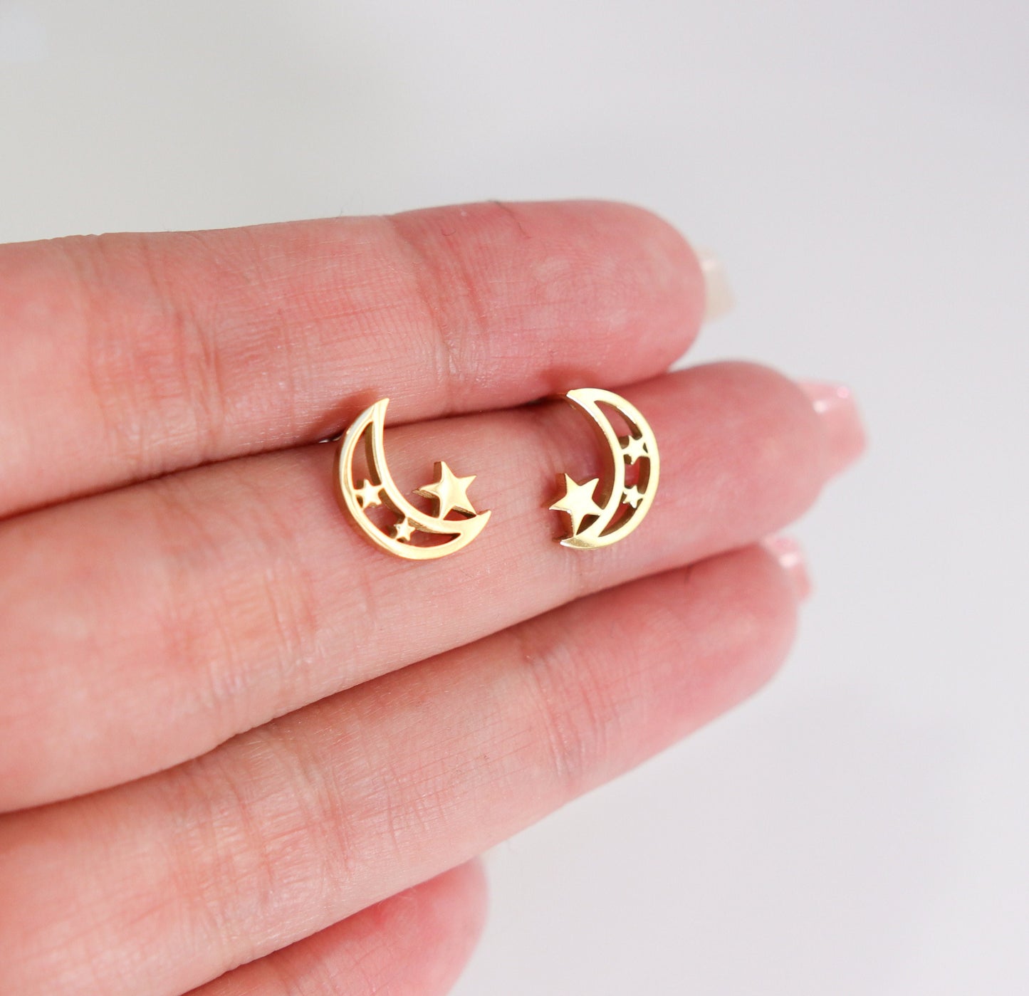 Titanium Moon Stars Stud Earrings, Non Tarnish Earrings, Implant Grade Titanium Waterproof Earrings, Vintage Style Earrings, Minimal