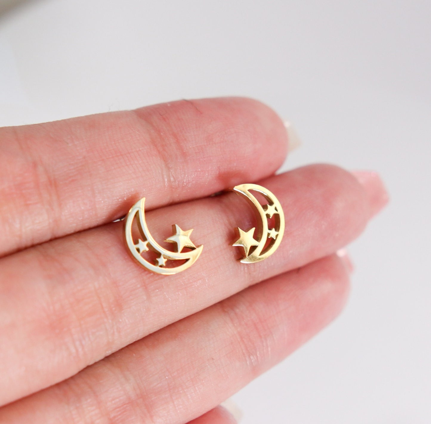 Titanium Moon Stars Stud Earrings, Non Tarnish Earrings, Implant Grade Titanium Waterproof Earrings, Vintage Style Earrings, Minimal