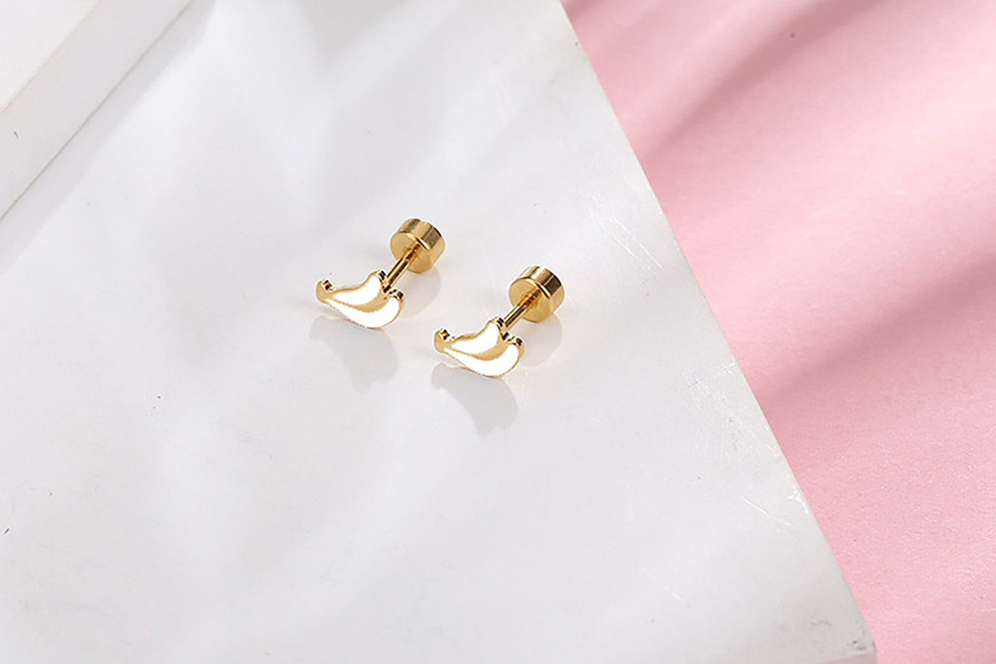 Titanium Banana Stud Earrings, Non Tarnish Earrings, Implant Grade Titanium Waterproof Earrings, Vintage Style Earrings, Minimal Earrings