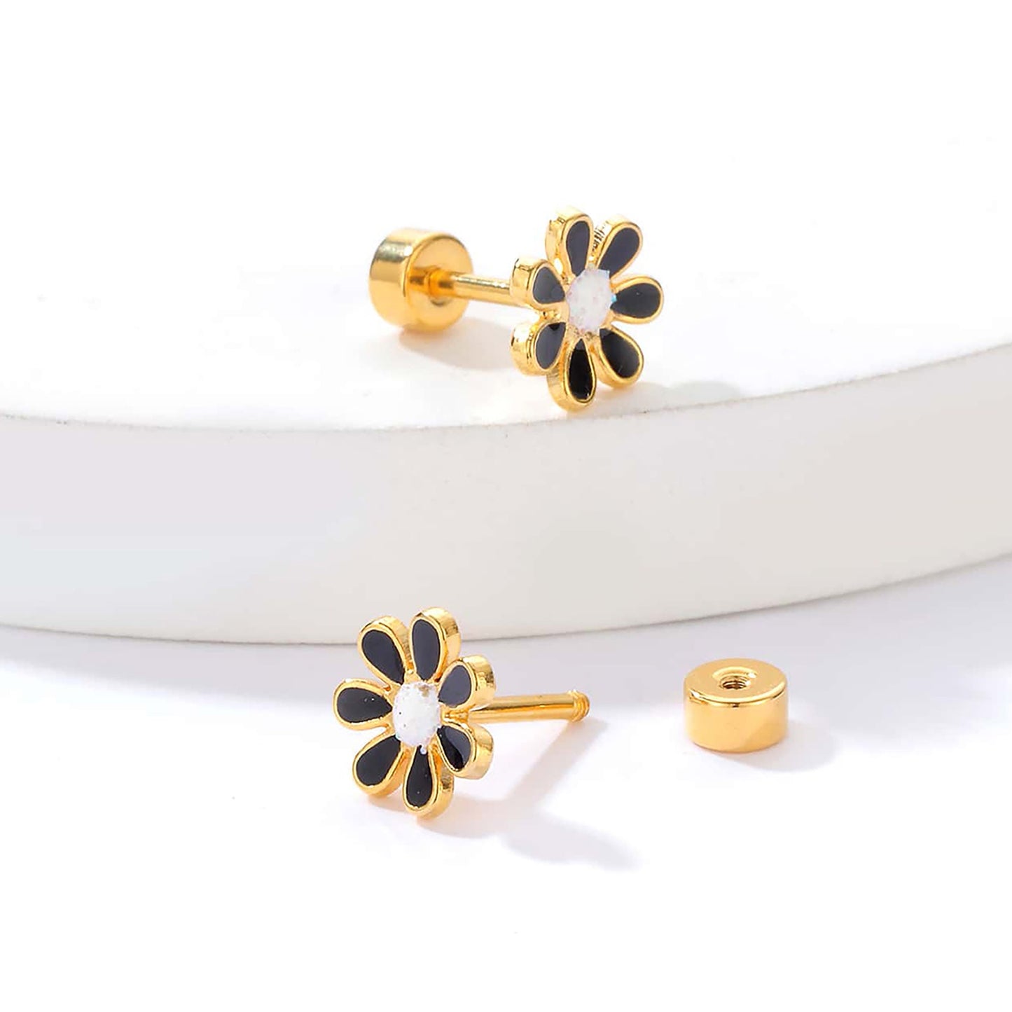 Titanium Black Flower Stud Earrings, Non Tarnish Earrings, Implant Grade Titanium Waterproof Earrings, Minimal Earrings
