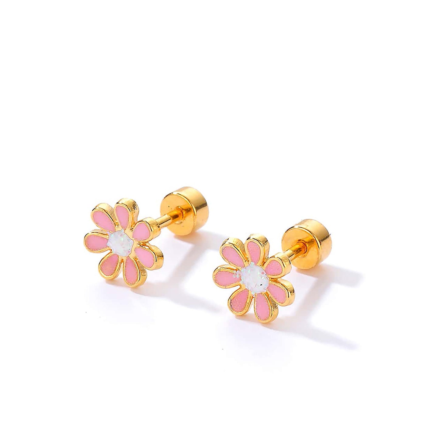 Titanium Pink Daisy Flower Screw Flat Back Stud Earrings, Non Tarnish Earrings, Implant Grade Titanium Waterproof Earrings, Minimal Earrings