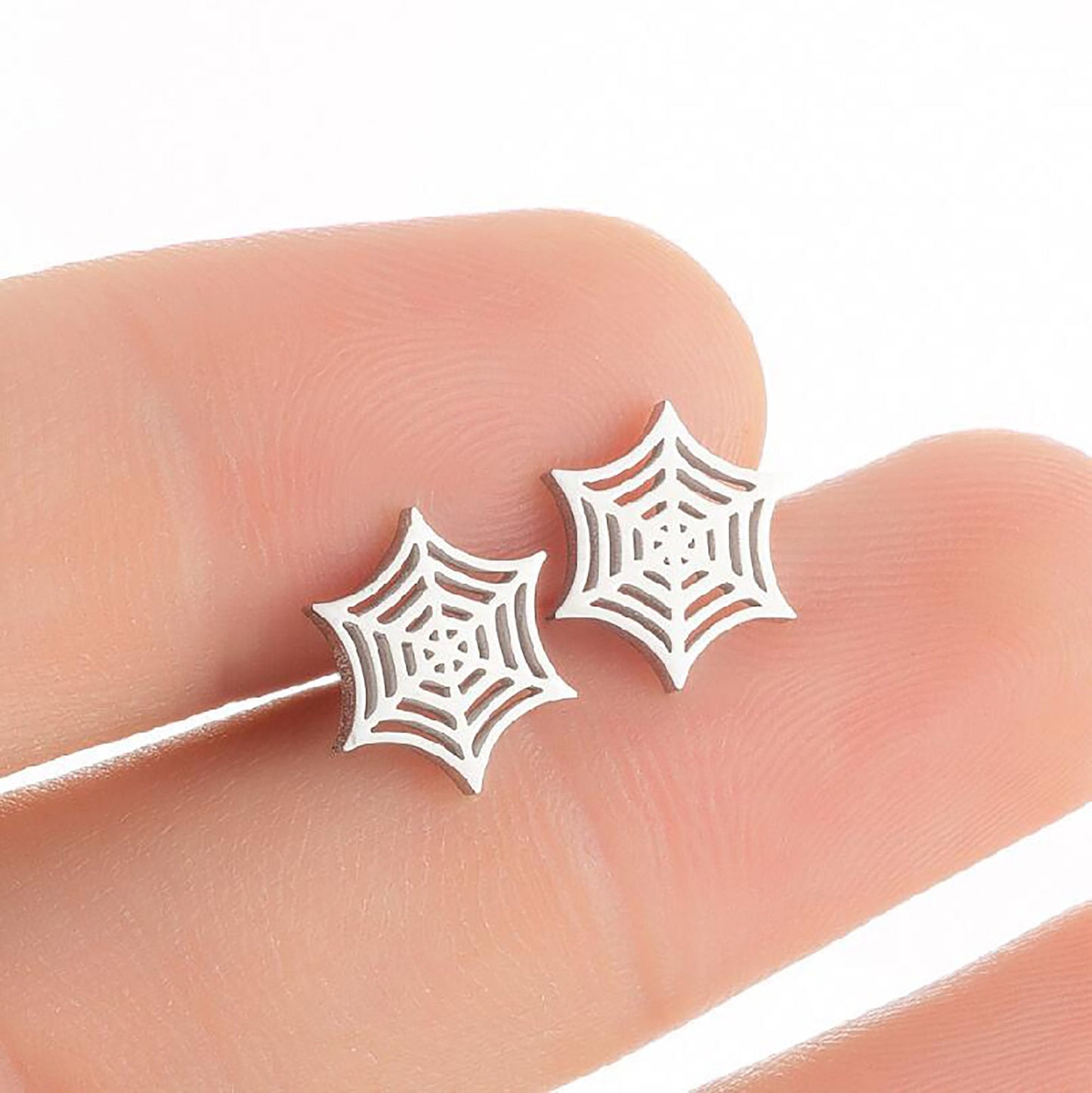 Titanium Spider Web Stud Earrings, Non Tarnish Earrings, Implant Grade Titanium Waterproof Earrings, Vintage Style Earrings