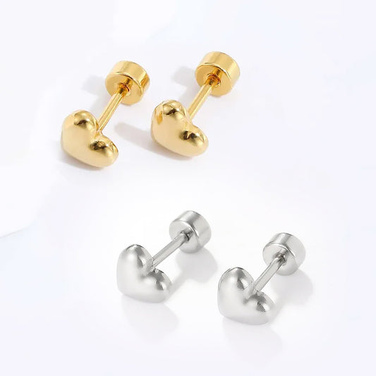 Titanium Heart Screw Back Stud Earrings, Non Tarnish Earrings, Implant Grade Titanium Waterproof Earrings, Vintage Style Earrings, Minimal