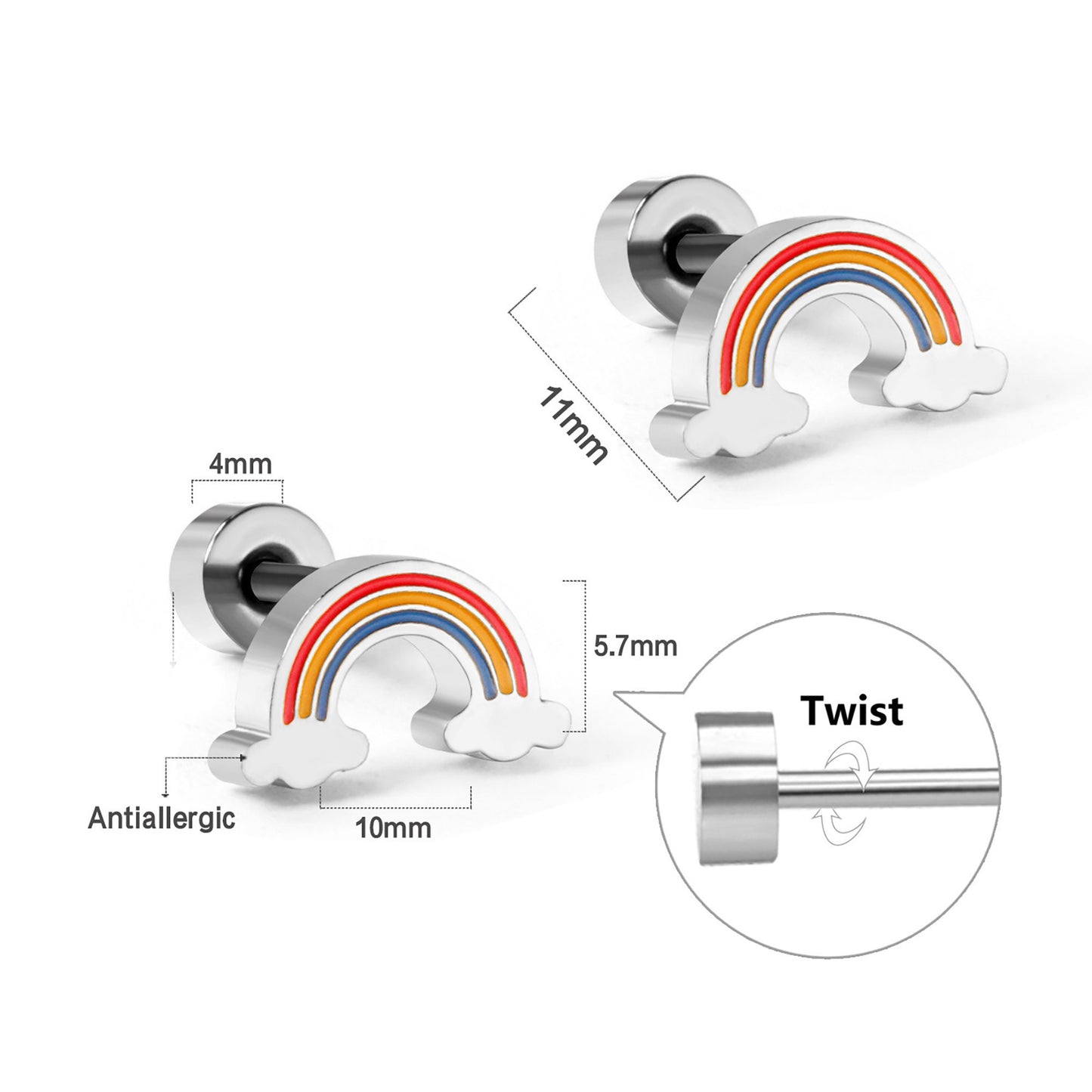 Titanium Rainbow Screw Back Stud Earrings, Non Tarnish Earrings, Implant Grade Titanium Waterproof Earrings, Vintage Style Earrings, Minimal
