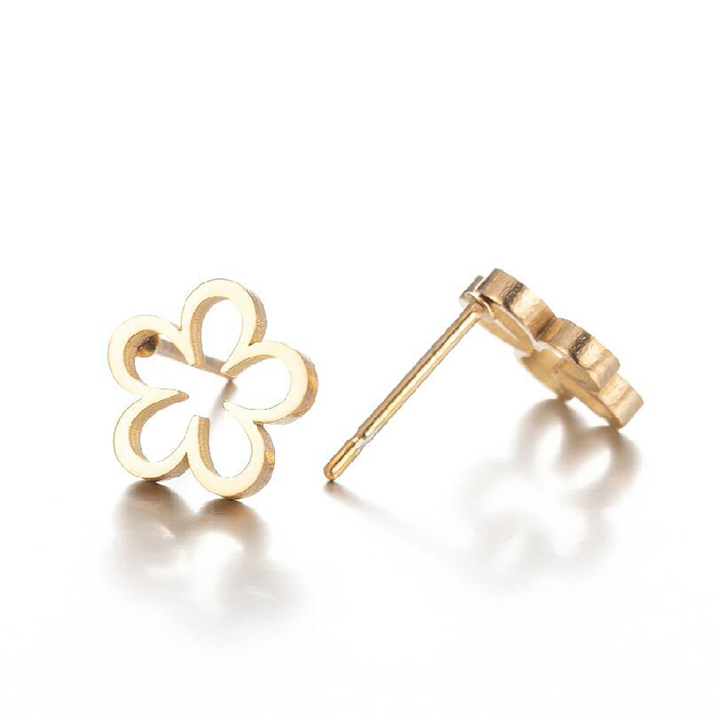Titanium Flower Stud Earrings, Push Back, Gold Silver Non Tarnish Earrings, Implant Grade Titanium Waterproof, Vintage Style, Minimal
