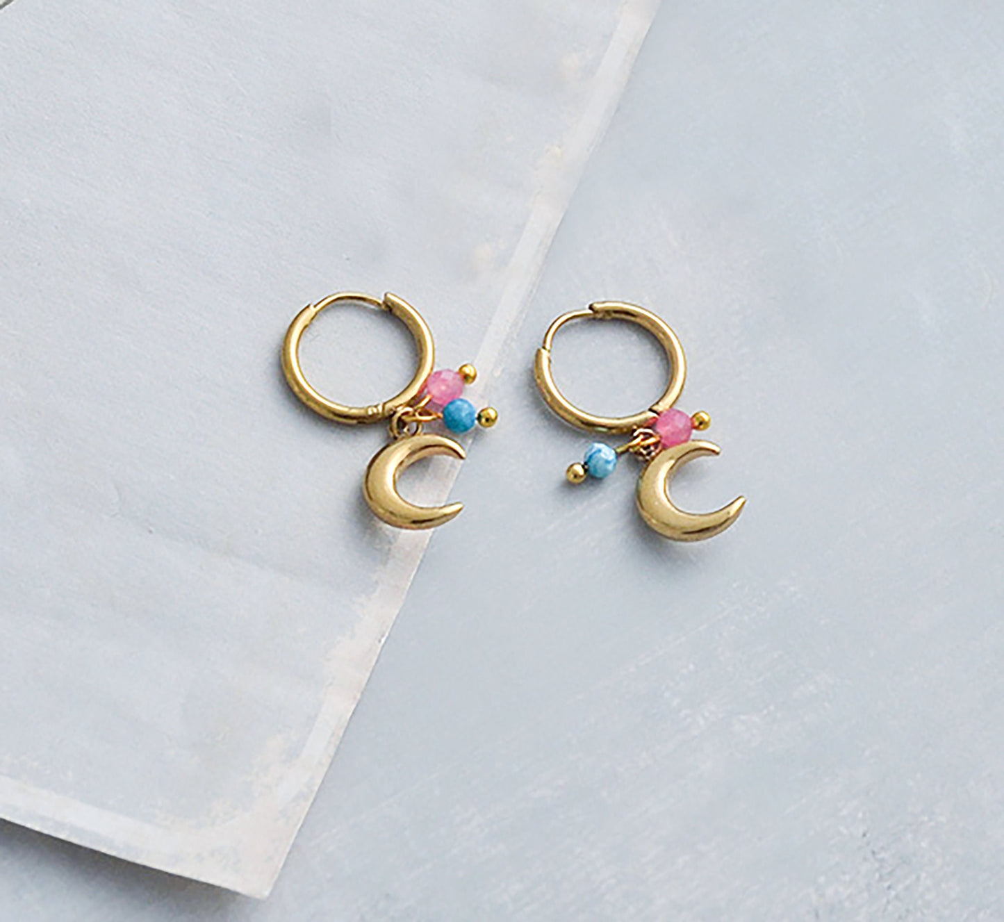 Titanium Moon Hoop Earrings, Non Tarnish Earrings, Implant Grade Titanium Waterproof Earrings, Vintage Style Earrings, Minimal