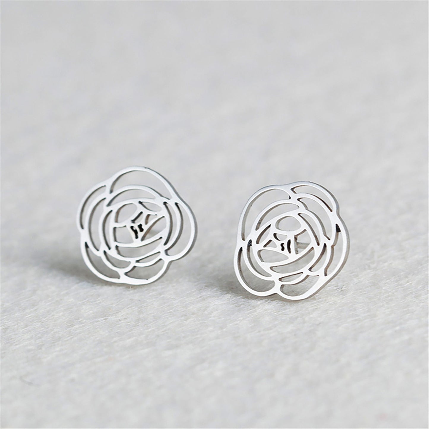 Titanium Rose Stud Earrings, Non Tarnish Earrings, Implant Grade Titanium Waterproof Earrings, Vintage Style Earrings, Minimal