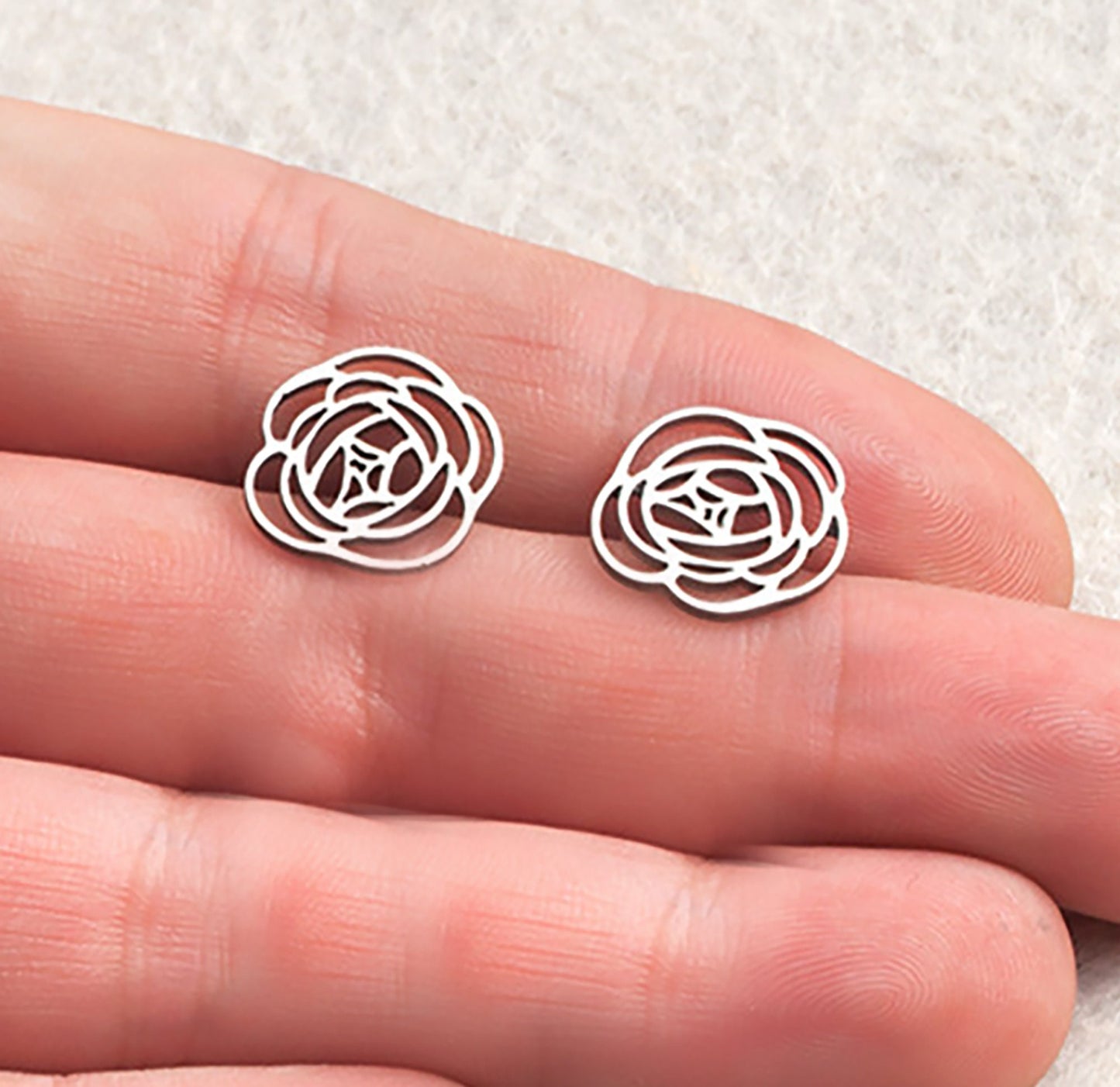 Titanium Rose Stud Earrings, Non Tarnish Earrings, Implant Grade Titanium Waterproof Earrings, Vintage Style Earrings, Minimal