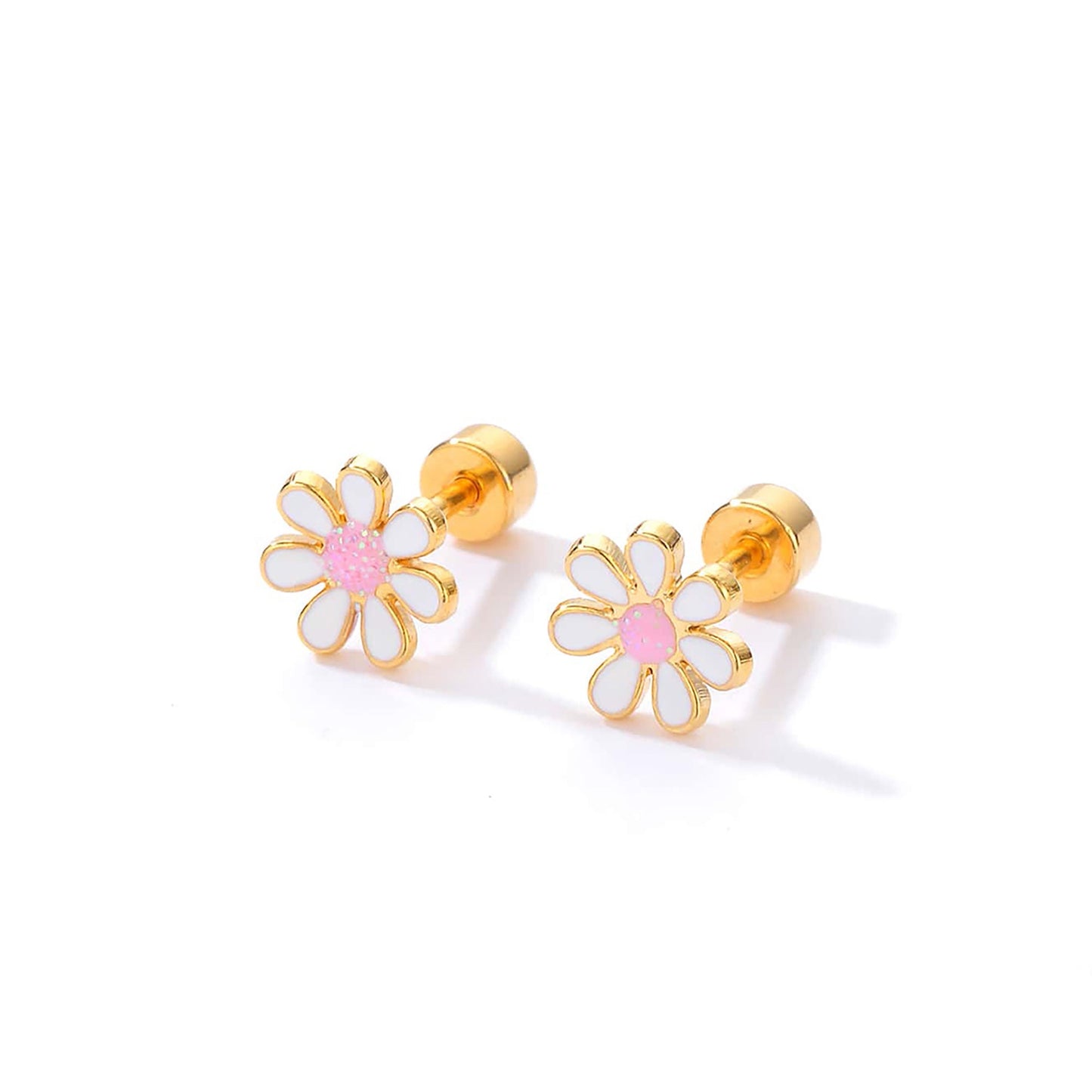 Titanium White Daisy Flower Screw Back Stud Earrings, Non Tarnish Earrings, Implant Grade Titanium Waterproof Earrings, Minimal Earrings