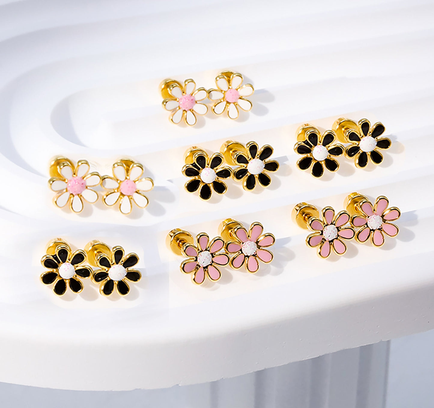 Titanium Pink Daisy Flower Screw Flat Back Stud Earrings, Non Tarnish Earrings, Implant Grade Titanium Waterproof Earrings, Minimal Earrings