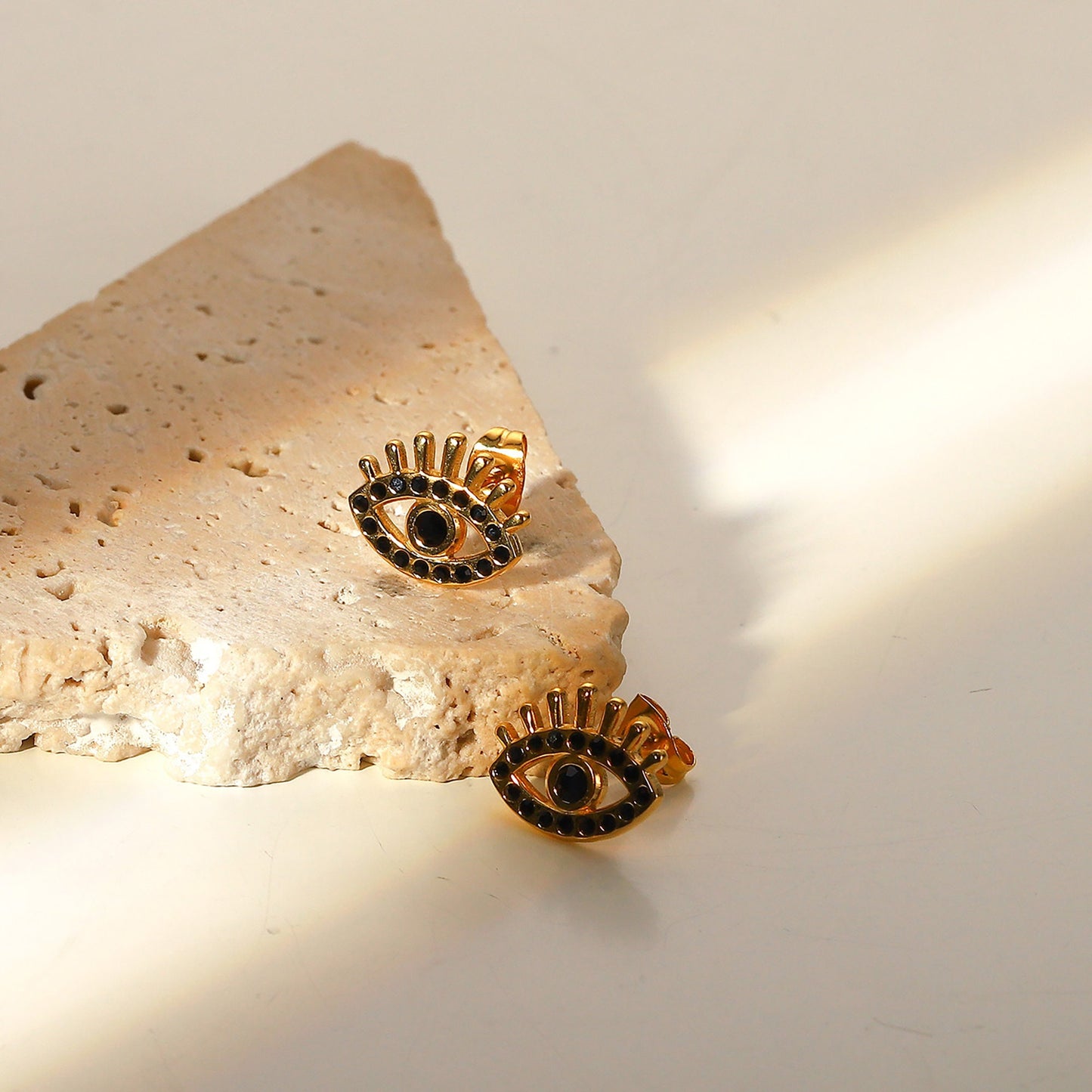 Titanium Black Stone Evil Eye Stud Earrings, Non Tarnish Earrings, Implant Grade Titanium Waterproof, Vintage Style, Minimal Earrings