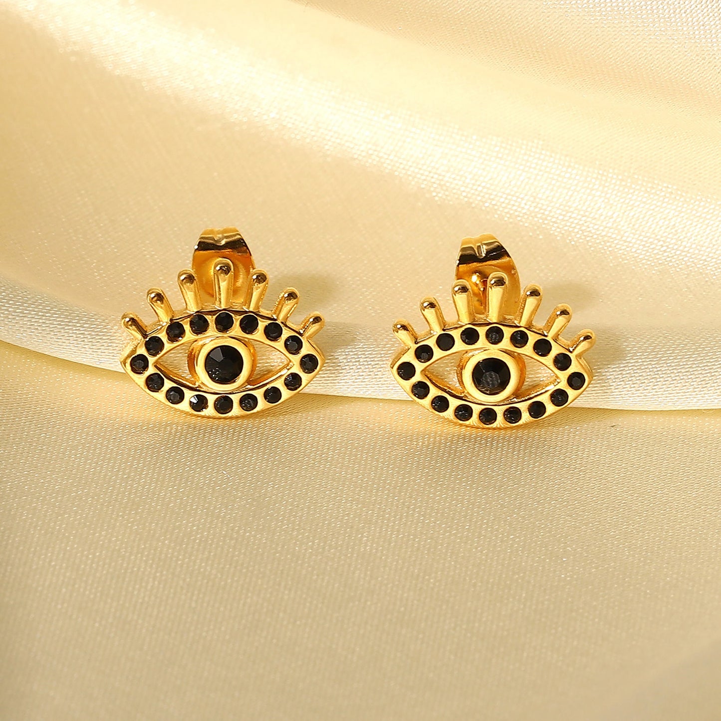 Titanium Black Stone Evil Eye Stud Earrings, Non Tarnish Earrings, Implant Grade Titanium Waterproof, Vintage Style, Minimal Earrings