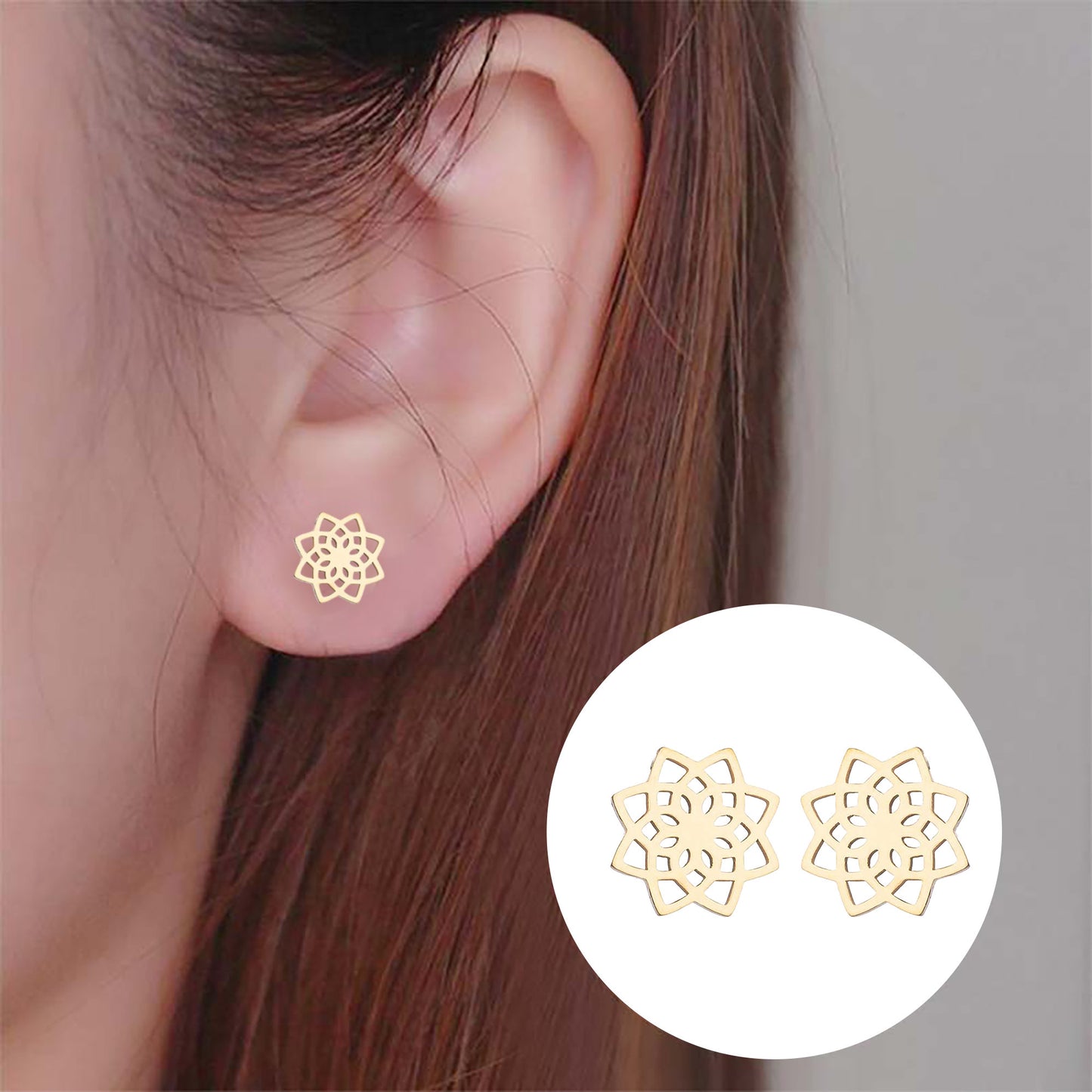 Titanium Lotus Flower Stud Earrings, Non Tarnish Earrings, Implant Grade Titanium Waterproof Earrings, Vintage Style Earrings, Minimal