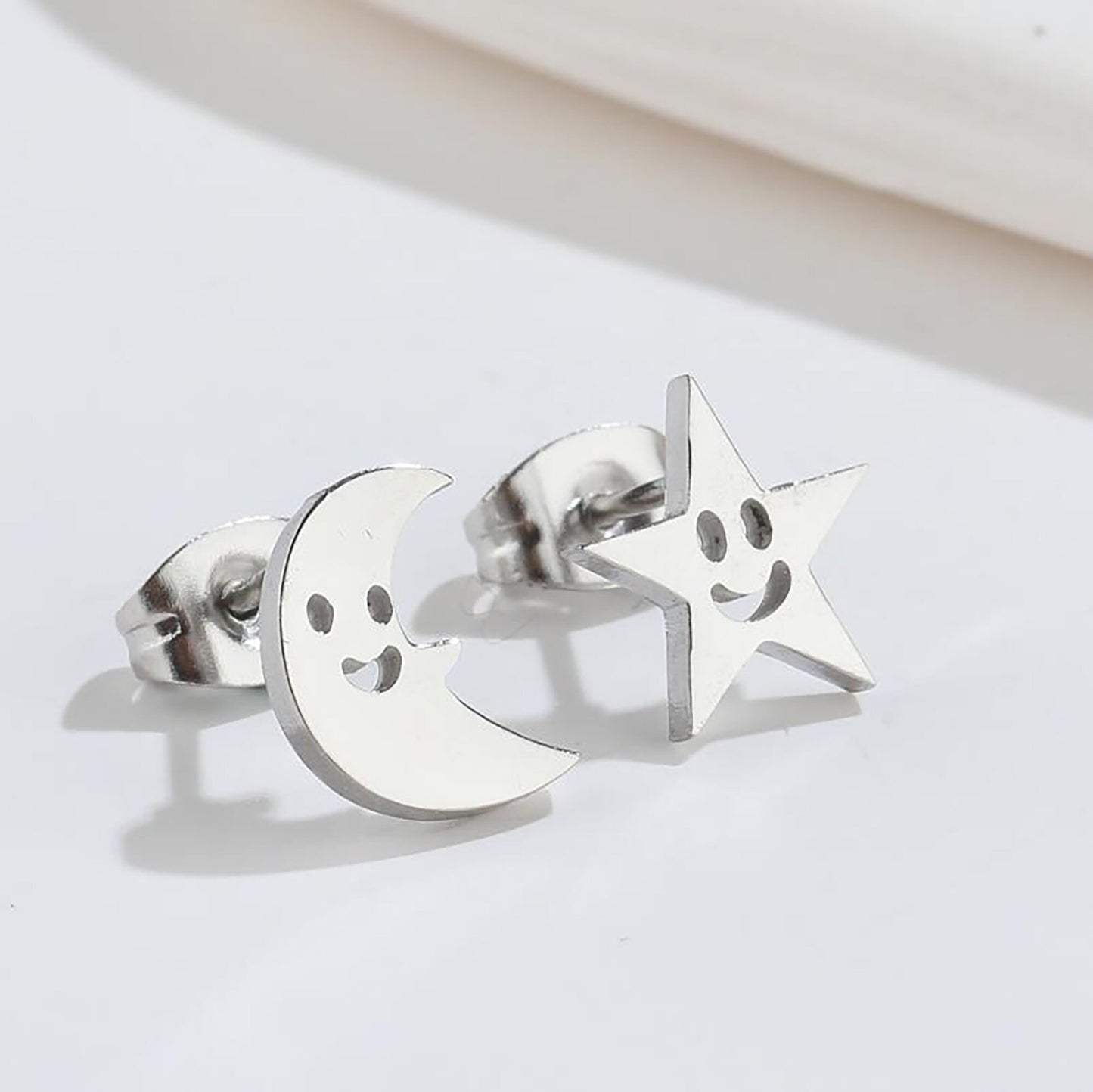 Titanium Moon Star Smiley Face Stud Earrings, Non Tarnish Earrings, Implant Grade Titanium Waterproof Earrings, Earrings, Minimal Earrings