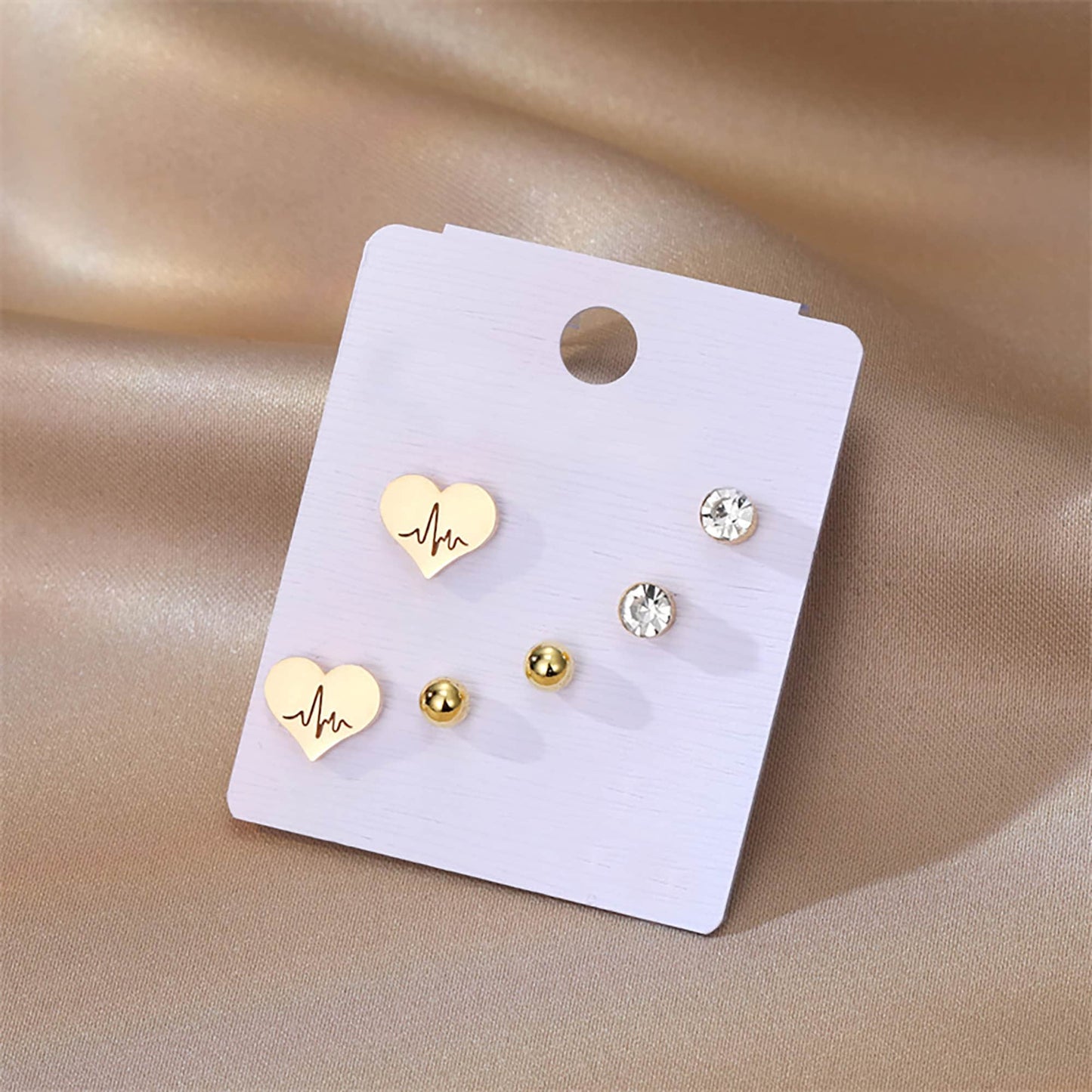 Titanium Heart Set Rhinestones Stud Earrings, Non Tarnish Earrings, Implant Grade Titanium Waterproof Earrings, Minimal Earrings