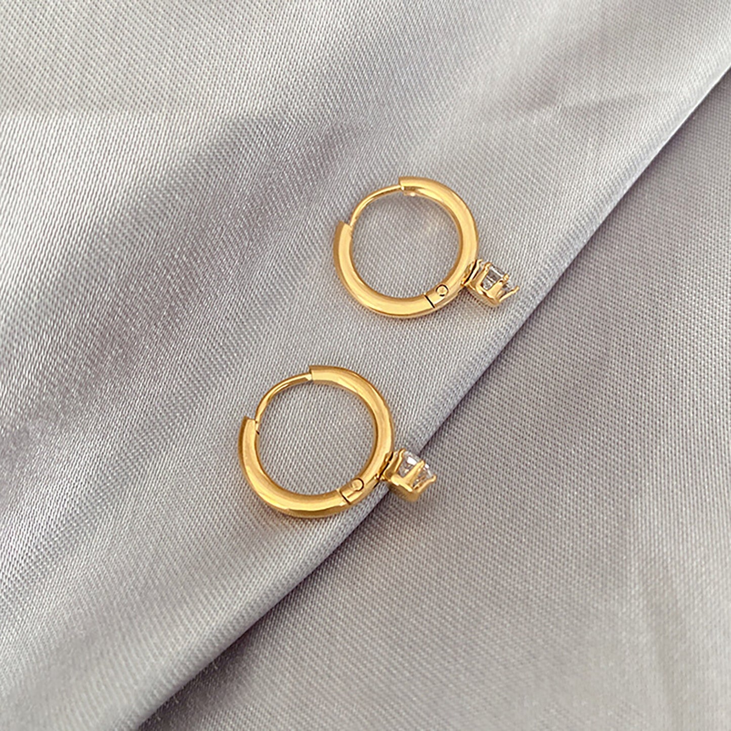 Titanium Zircon Huggie Hoop Earrings, Non Tarnish Earrings, Implant Grade Titanium Waterproof Earrings, Vintage Style Earrings, Minimal