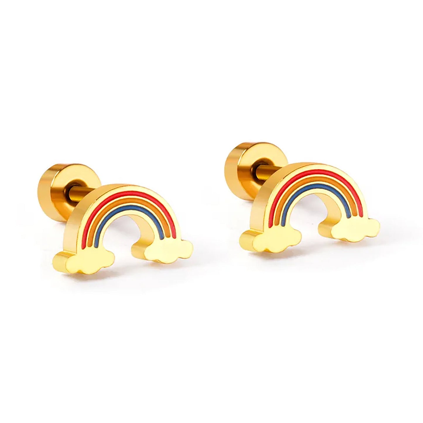 Titanium Rainbow Screw Back Stud Earrings, Non Tarnish Earrings, Implant Grade Titanium Waterproof Earrings, Vintage Style Earrings, Minimal