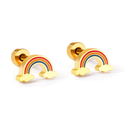 Titanium Rainbow Screw Back Stud Earrings, Non Tarnish Earrings, Implant Grade Titanium Waterproof Earrings, Vintage Style Earrings, Minimal