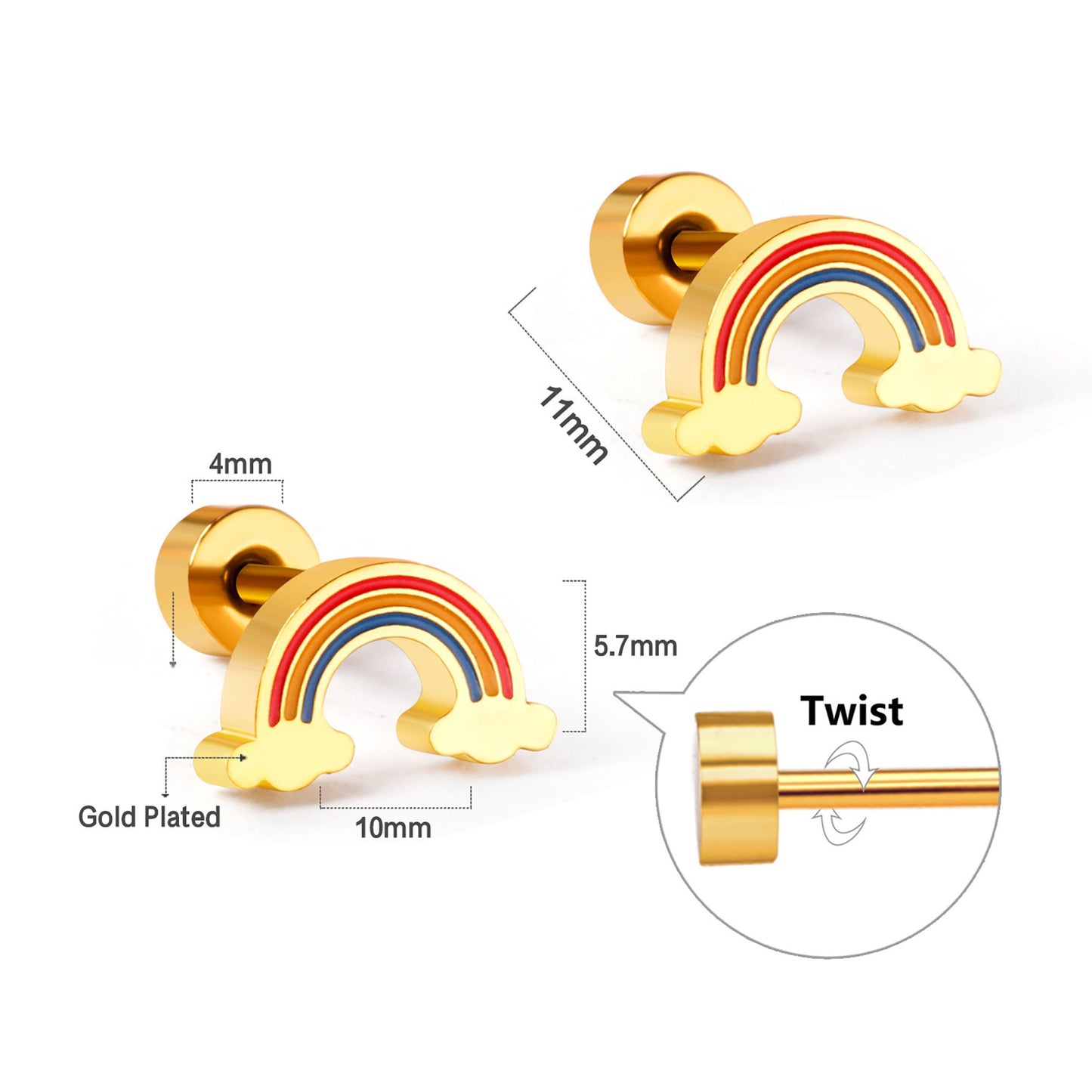 Titanium Rainbow Screw Back Stud Earrings, Non Tarnish Earrings, Implant Grade Titanium Waterproof Earrings, Vintage Style Earrings, Minimal