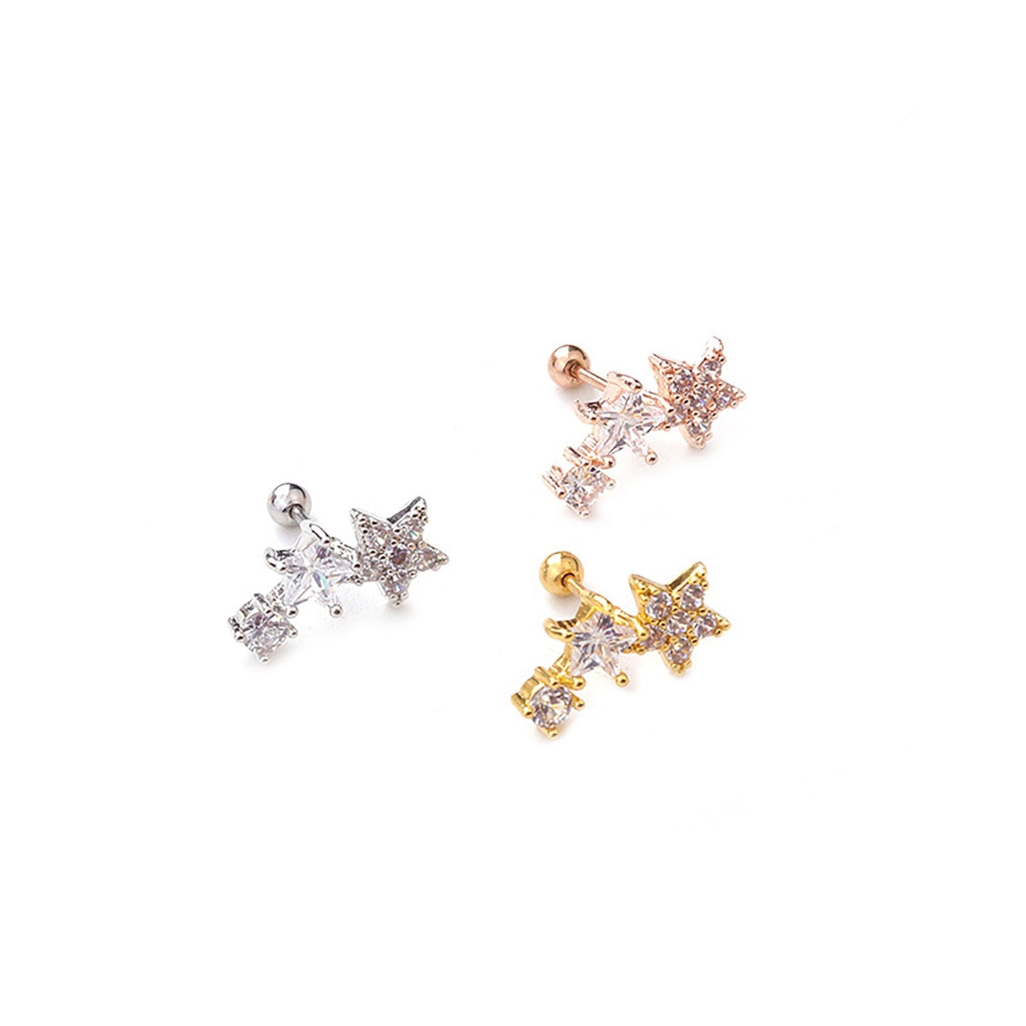 Titanium Star Cartilage Ear Studs Screw Back Stud Earrings, Non Tarnish, Implant Grade Titanium, Waterproof, Vintage Style, Minimalist