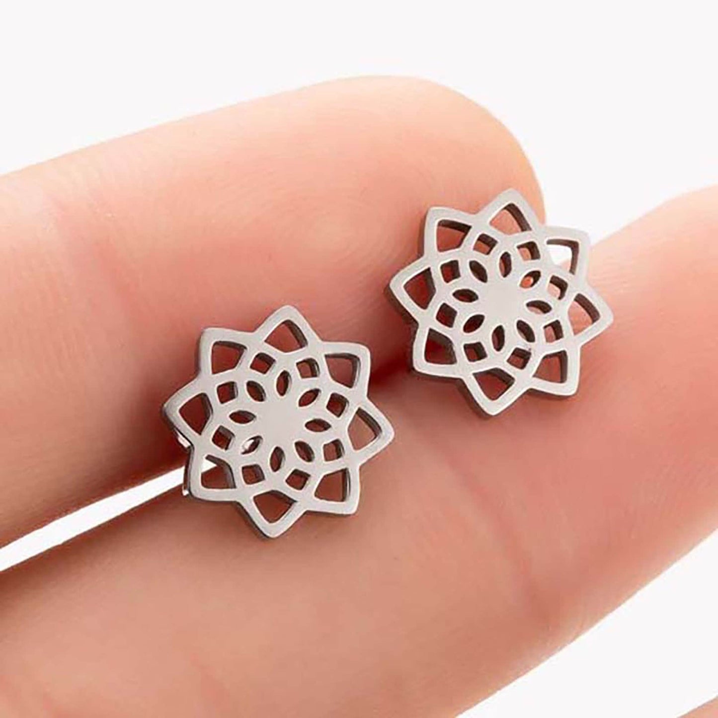 Titanium Lotus Flower Stud Earrings, Non Tarnish Earrings, Implant Grade Titanium Waterproof Earrings, Vintage Style Earrings, Minimal