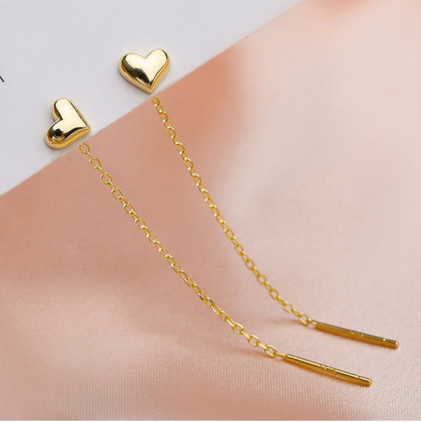 Titanium Heart-shaped Thin Tassel Earrings, Non Tarnish, Implant Grade Titanium Waterproof Earrings, Vintage Style Earrings, Minimal