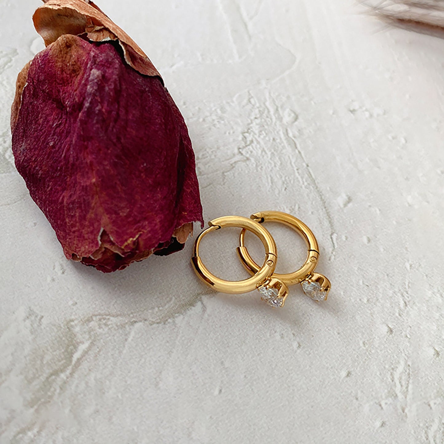 Titanium Zircon Huggie Hoop Earrings, Non Tarnish Earrings, Implant Grade Titanium Waterproof Earrings, Vintage Style Earrings, Minimal