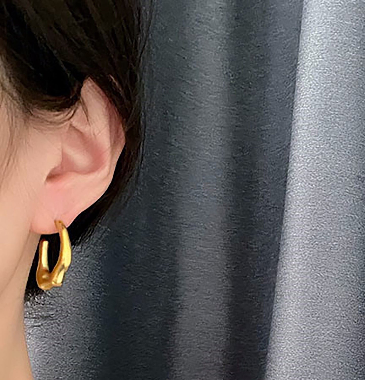 Titanium Irregular C Shape Earrings, Non Tarnish Earrings, Implant Grade Titanium Waterproof Earrings, Vintage Style Earrings, Minimal