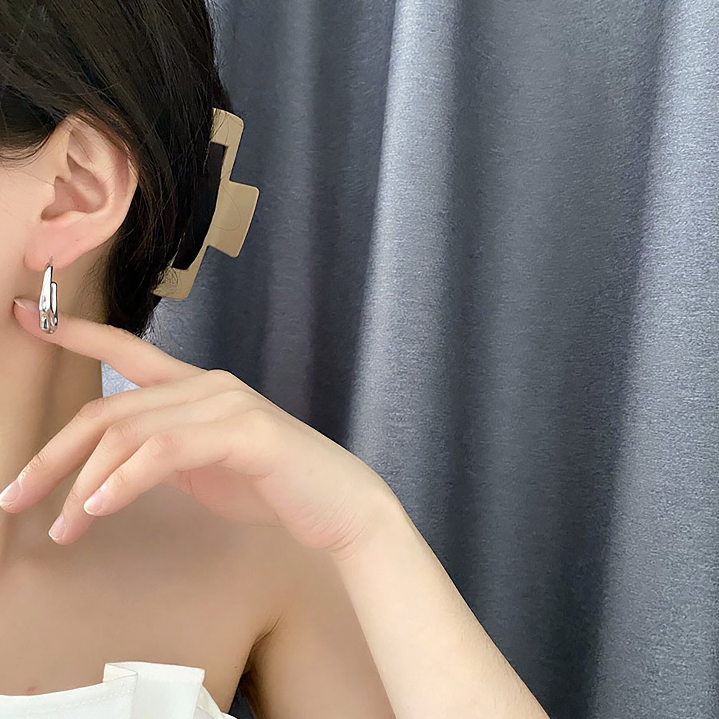 Titanium Irregular C Shape Earrings, Non Tarnish Earrings, Implant Grade Titanium Waterproof Earrings, Vintage Style Earrings, Minimal