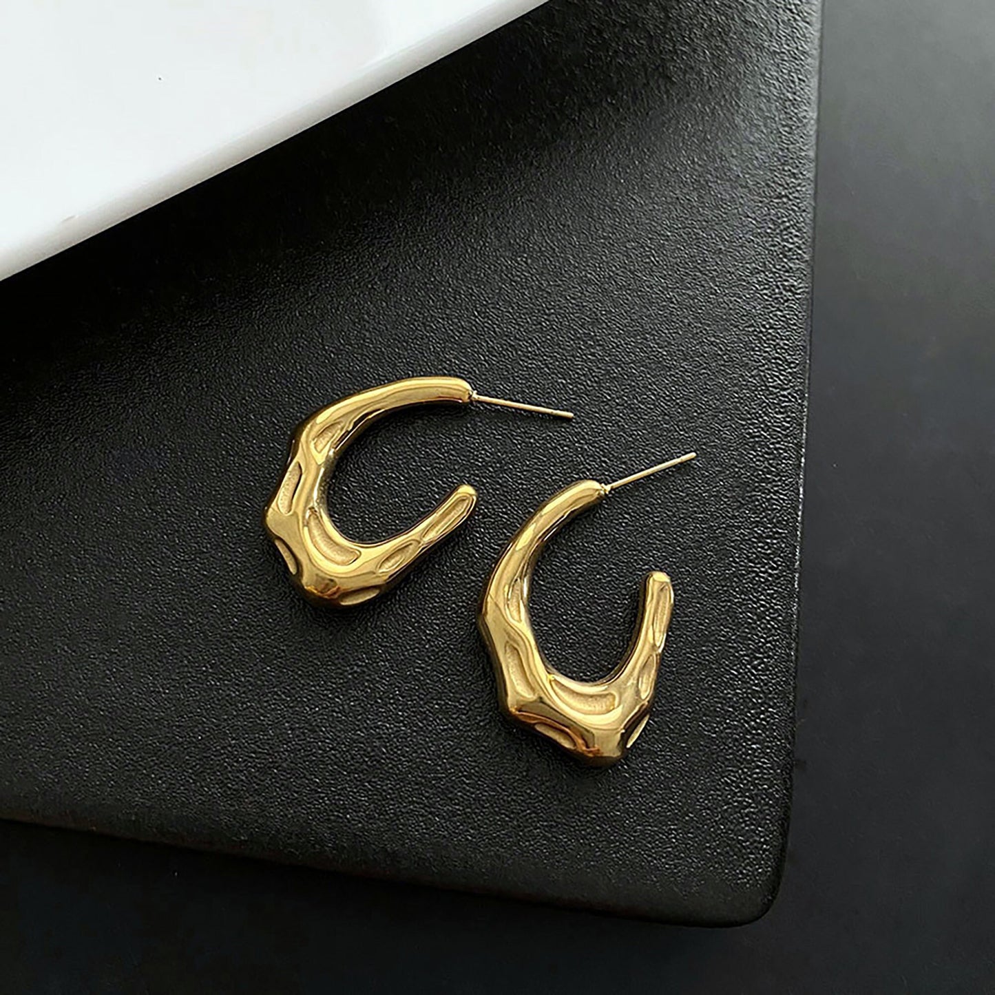Titanium Irregular C Shape Earrings, Non Tarnish Earrings, Implant Grade Titanium Waterproof Earrings, Vintage Style Earrings, Minimal