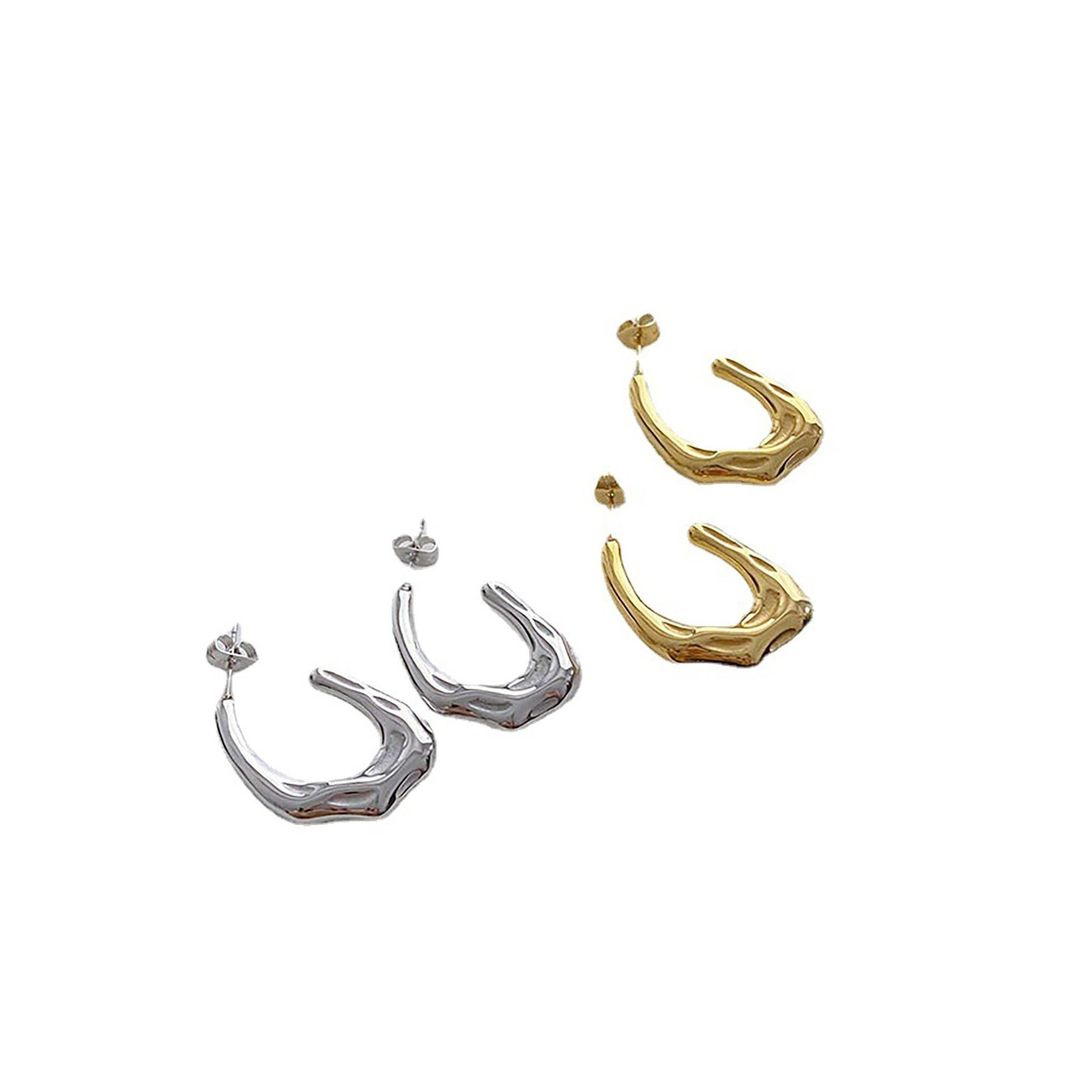 Titanium Irregular C Shape Earrings, Non Tarnish Earrings, Implant Grade Titanium Waterproof Earrings, Vintage Style Earrings, Minimal