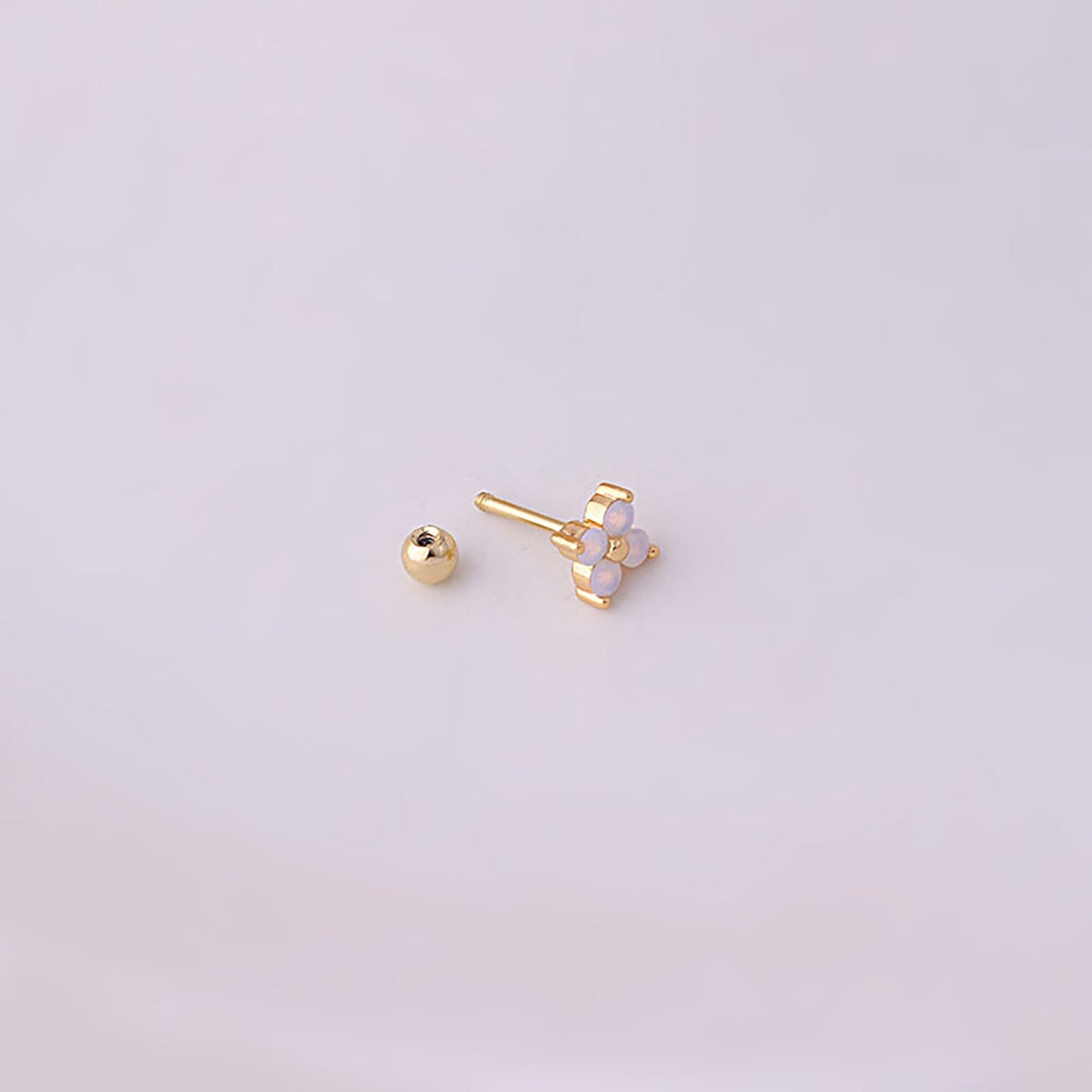 Titanium Tiny Zircon Flowers Screw Back Stud Earrings, Non Tarnish, Implant Grade Titanium Waterproof Earrings, Vintage Style, Minimalist