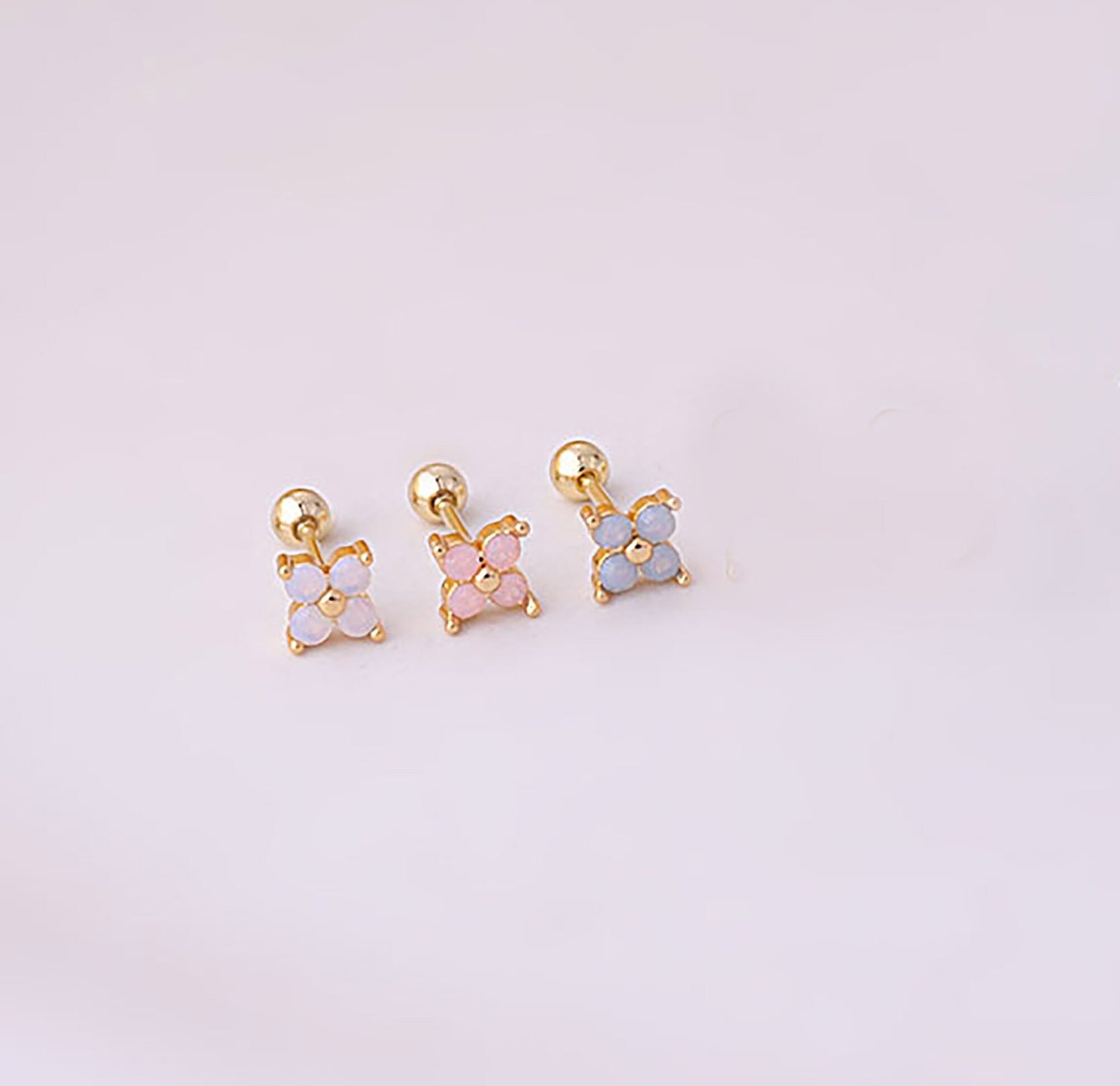 Titanium Tiny Zircon Flowers Screw Back Stud Earrings, Non Tarnish, Implant Grade Titanium Waterproof Earrings, Vintage Style, Minimalist