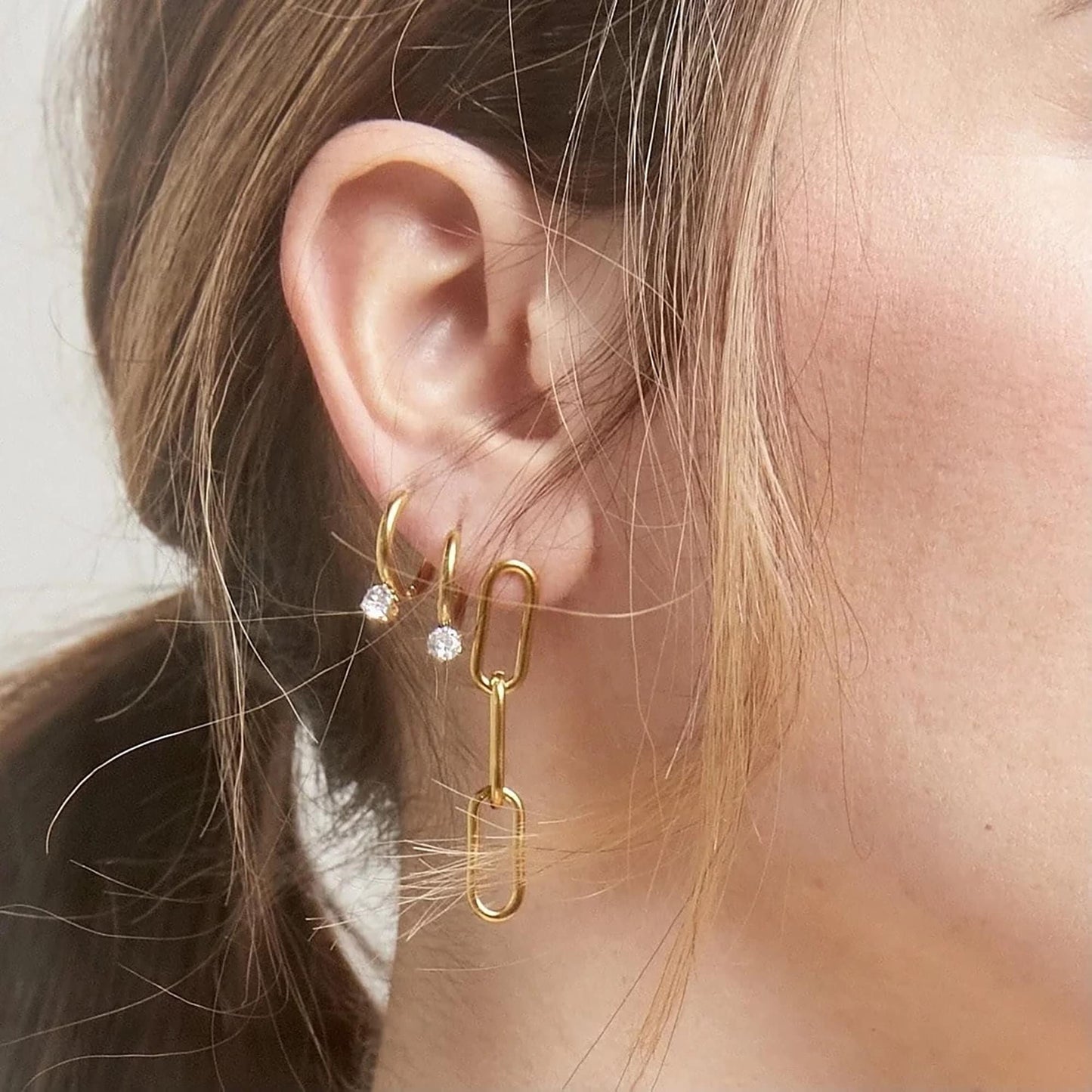 Titanium Zircon Huggie Hoop Earrings, Non Tarnish Earrings, Implant Grade Titanium Waterproof Earrings, Vintage Style Earrings, Minimal