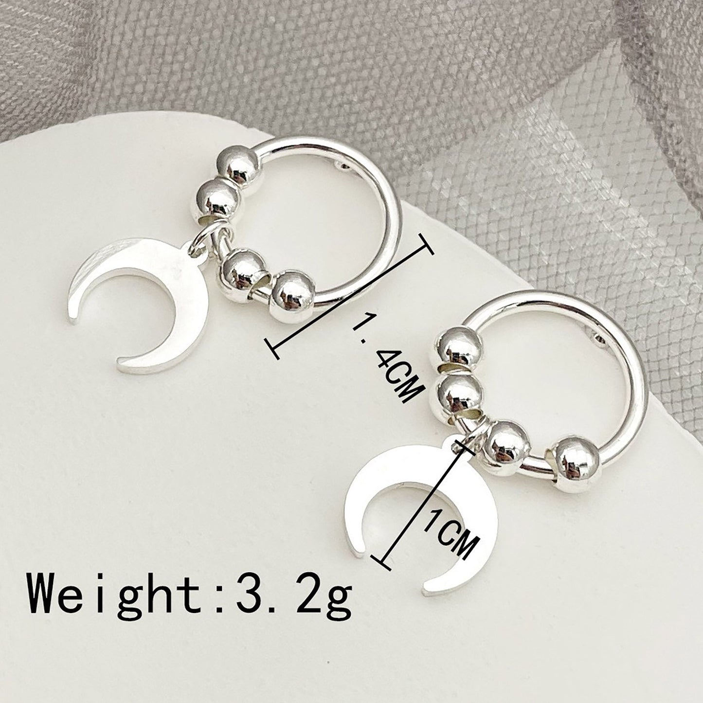 Titanium Moon Round Push Back Earrings, Non Tarnish Earrings, Implant Grade Titanium Waterproof Earrings, Vintage Style Earrings, Minimal