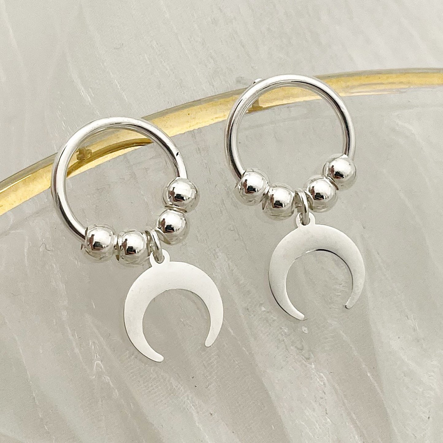 Titanium Moon Round Push Back Earrings, Non Tarnish Earrings, Implant Grade Titanium Waterproof Earrings, Vintage Style Earrings, Minimal