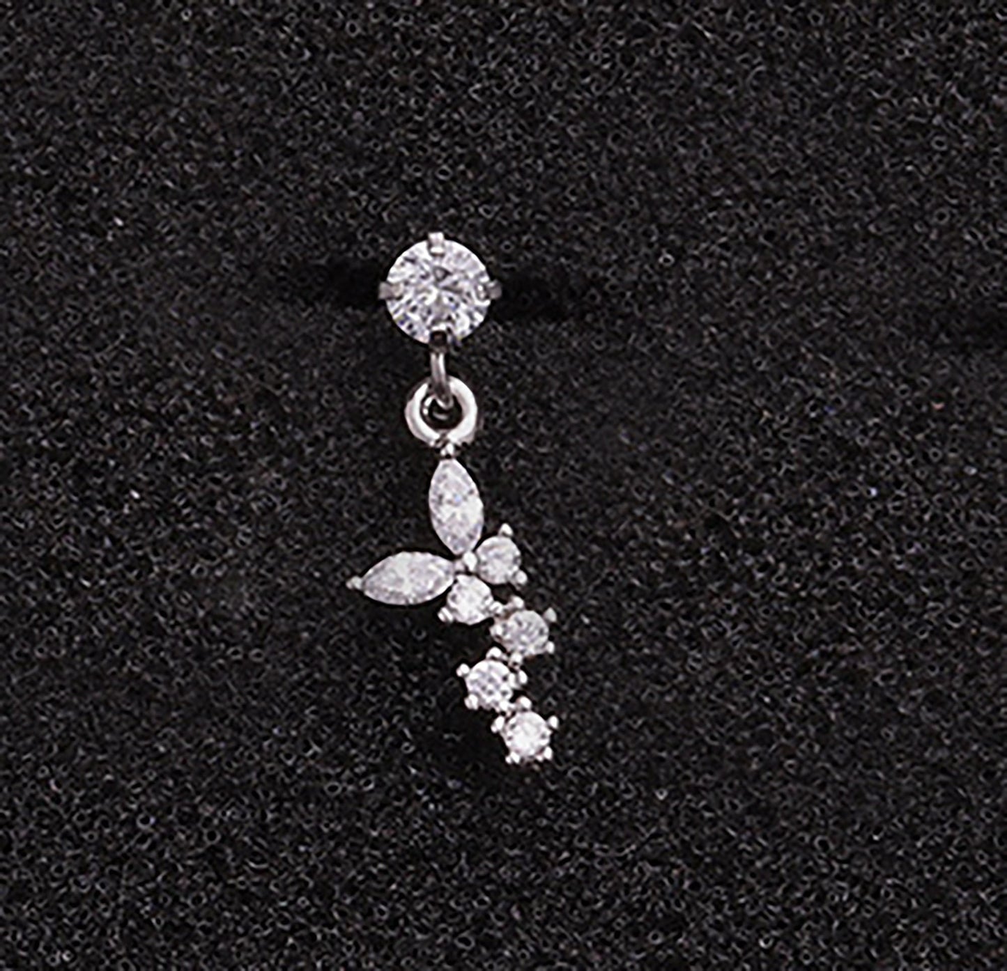 Titanium Butterfly Zircon Screw Back Stud Ear Bone Earring, Non Tarnish, Implant Grade Titanium Waterproof, Vintage Style, Minimalist
