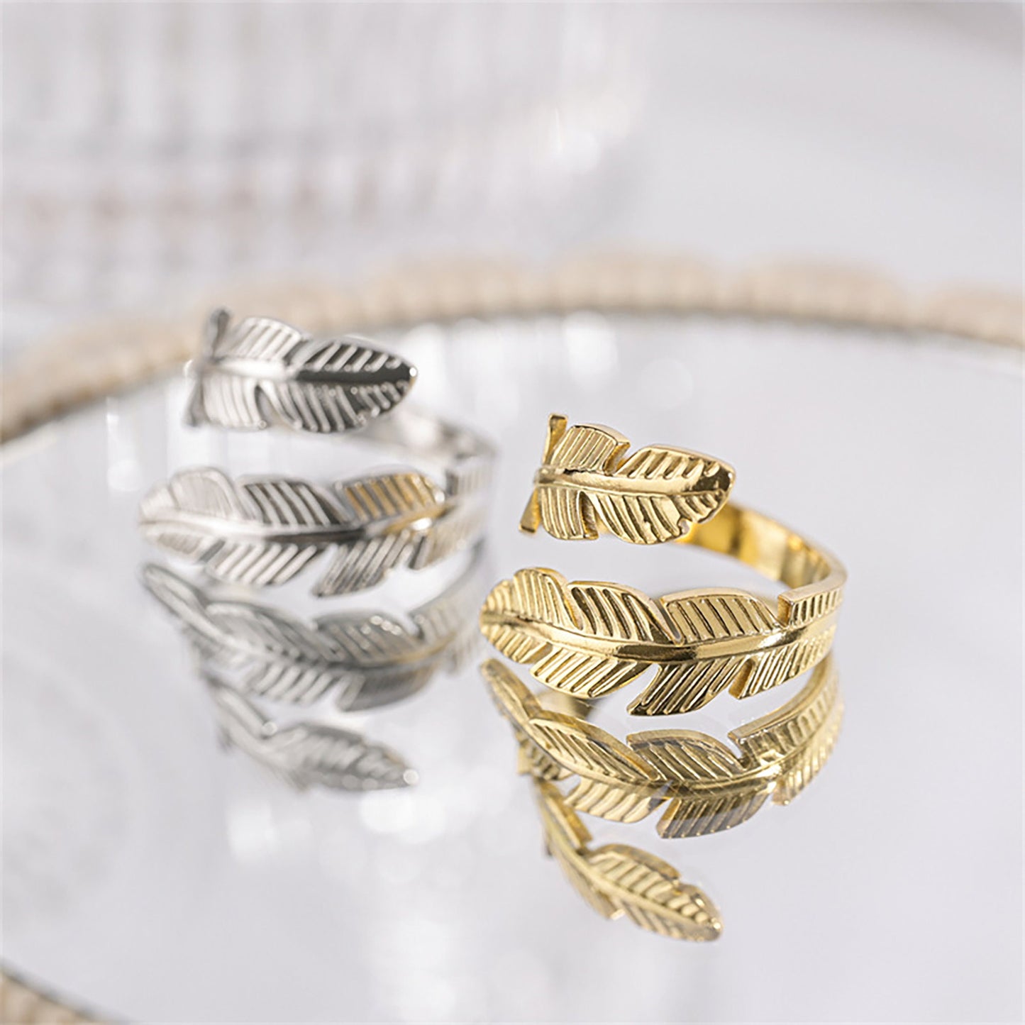 Titanium Adjustable Leaf Couple Ring, Non Tarnish Ring, Men Ring, Waterproof Ring, Stacking Ring,