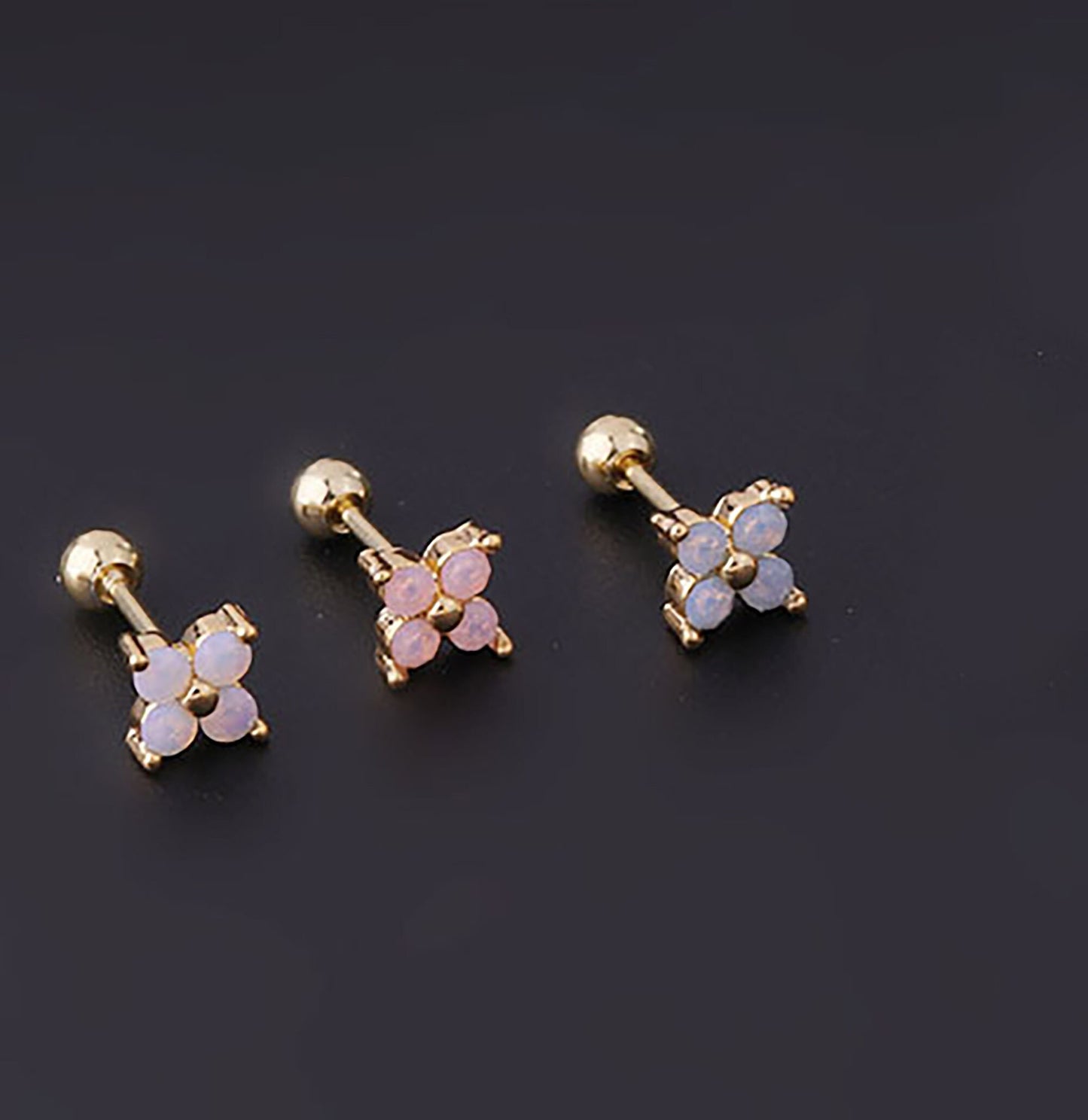 Titanium Tiny Zircon Flowers Screw Back Stud Earrings, Non Tarnish, Implant Grade Titanium Waterproof Earrings, Vintage Style, Minimalist