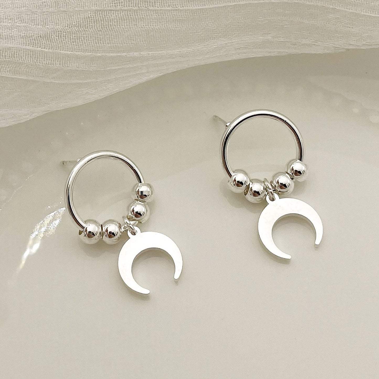Titanium Moon Round Push Back Earrings, Non Tarnish Earrings, Implant Grade Titanium Waterproof Earrings, Vintage Style Earrings, Minimal