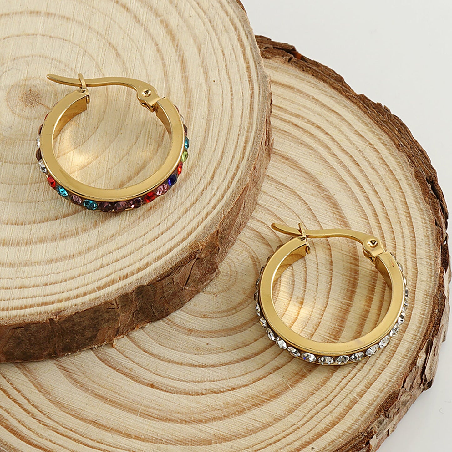 Titanium Rhinestone Hoop Earrings, Non Tarnish Earrings, Implant Grade Titanium Waterproof Earrings, Vintage Style, Minimal