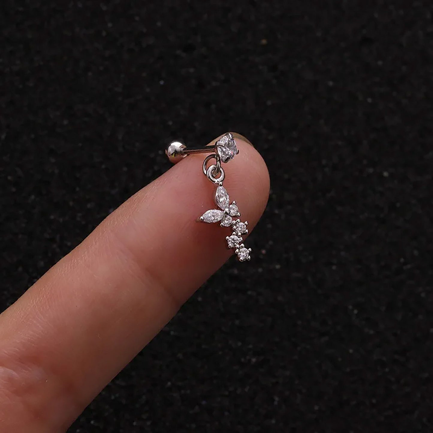 Titanium Butterfly Zircon Screw Back Stud Ear Bone Earring, Non Tarnish, Implant Grade Titanium Waterproof, Vintage Style, Minimalist