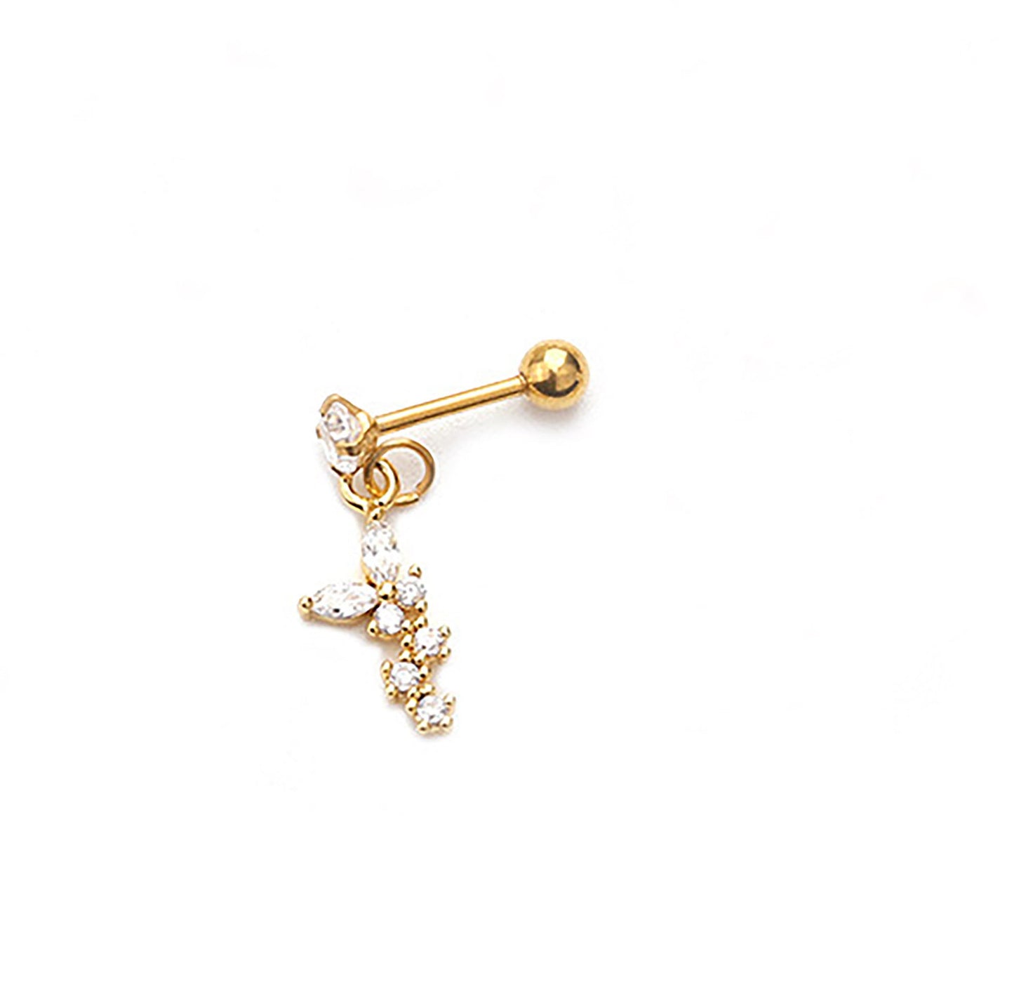Titanium Butterfly Zircon Screw Back Stud Ear Bone Earring, Non Tarnish, Implant Grade Titanium Waterproof, Vintage Style, Minimalist