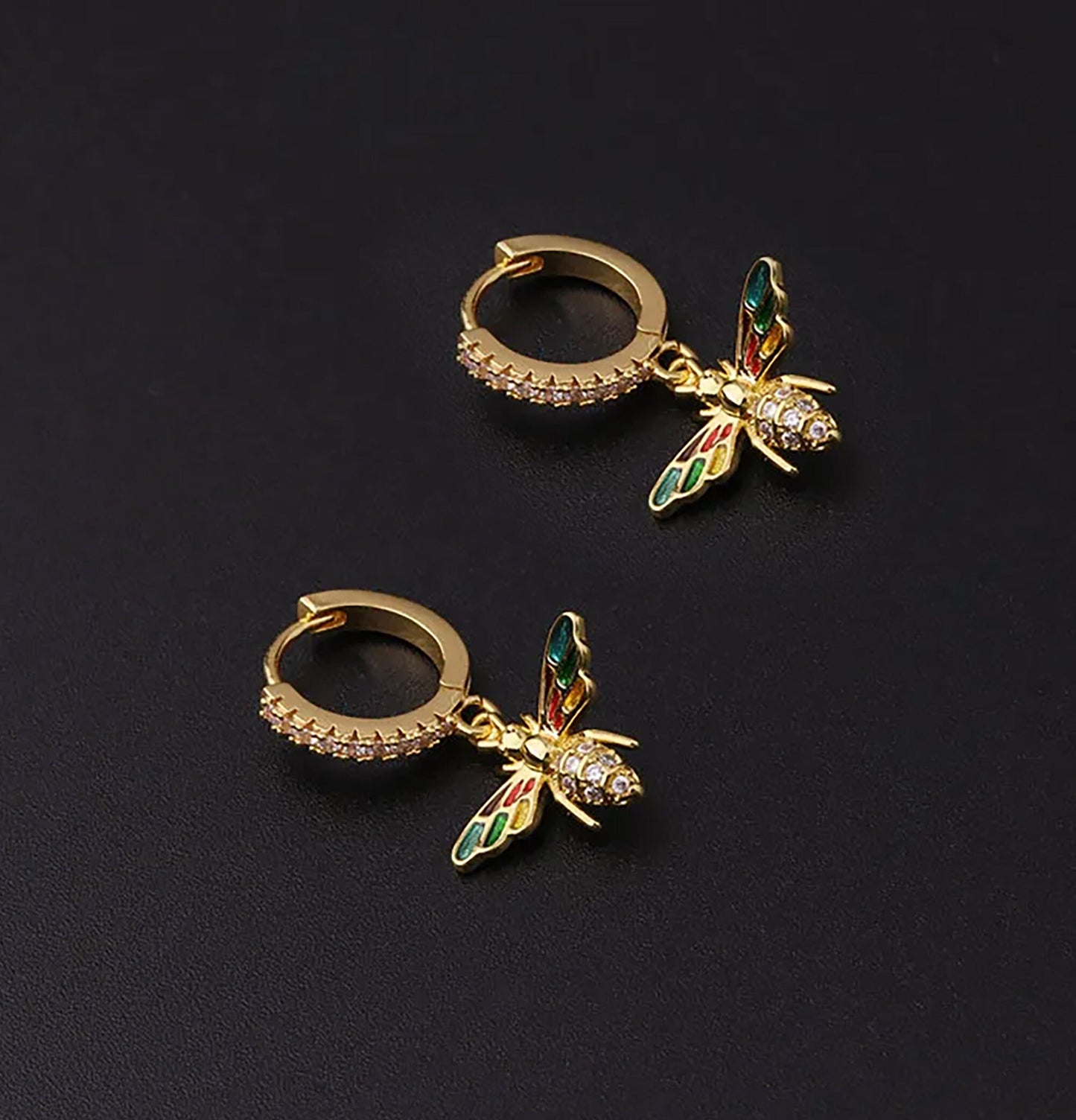 Titanium Insect Zircon Huggie Hoop Earrings, Non Tarnish Earrings, Implant Grade Titanium Waterproof Earrings, Vintage Style, Minimal
