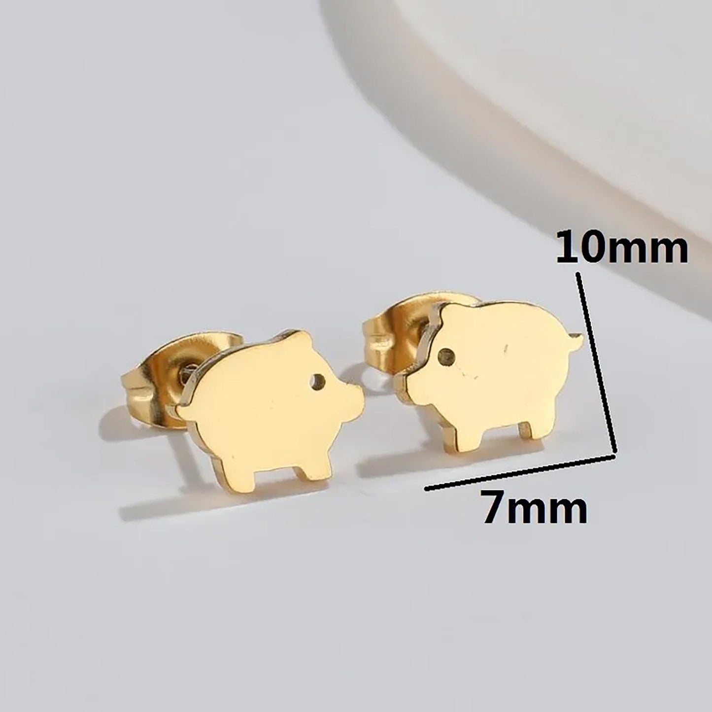 Titanium Tiny Pig Push Back Stud Earrings, Non Tarnish, Implant Grade Titanium Waterproof Earrings, Vintage Style Earrings, Minimalist