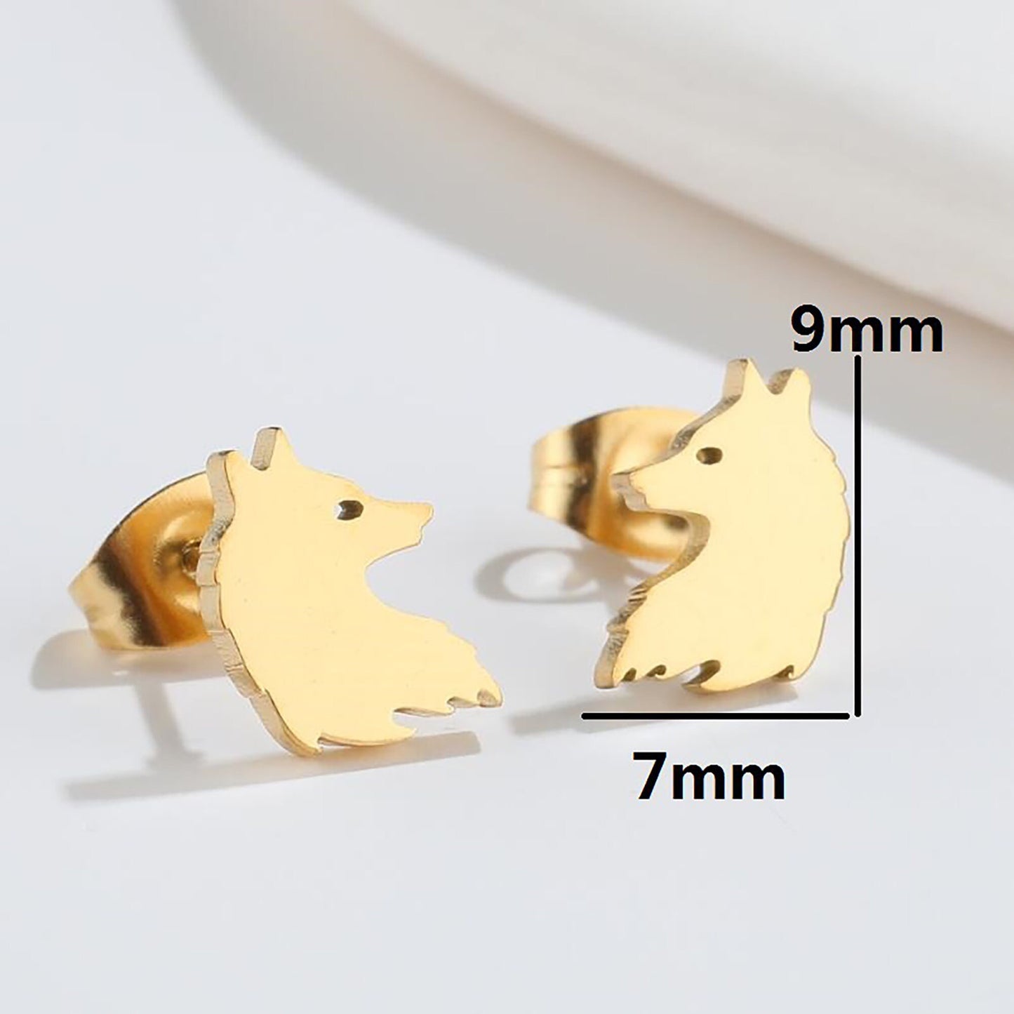 Titanium Wolf Push Back Stud Earrings, Non Tarnish, Implant Grade Titanium Waterproof Earrings, Vintage Style Earrings, Minimalist